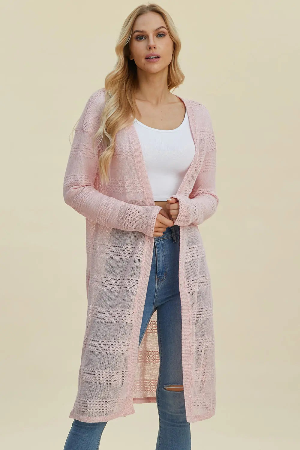 Double Take Full Size Open Front Longline Cardigan for Women | Soft & Cozy Knit Sweater | Perfect for Layering, Office Wear & Casual Outfits