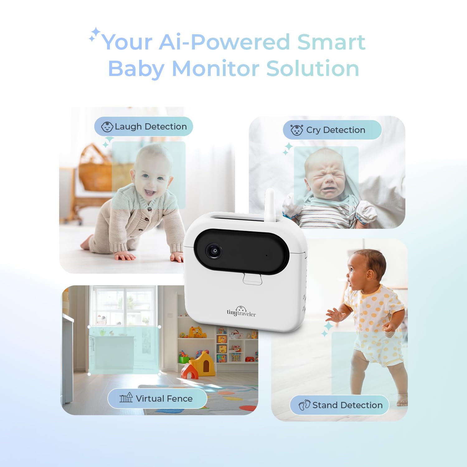 Tiny Traveler AI Smart Wireless Baby Car Monitor with Cry/Laugh/Stand Detection - 1000ft Long Range, Night Vision, Virtual Fence & Lullabies Night Light for Safe Baby Monitoring | Perfect for Road Trips, Daily Commutes & Overnight Travel