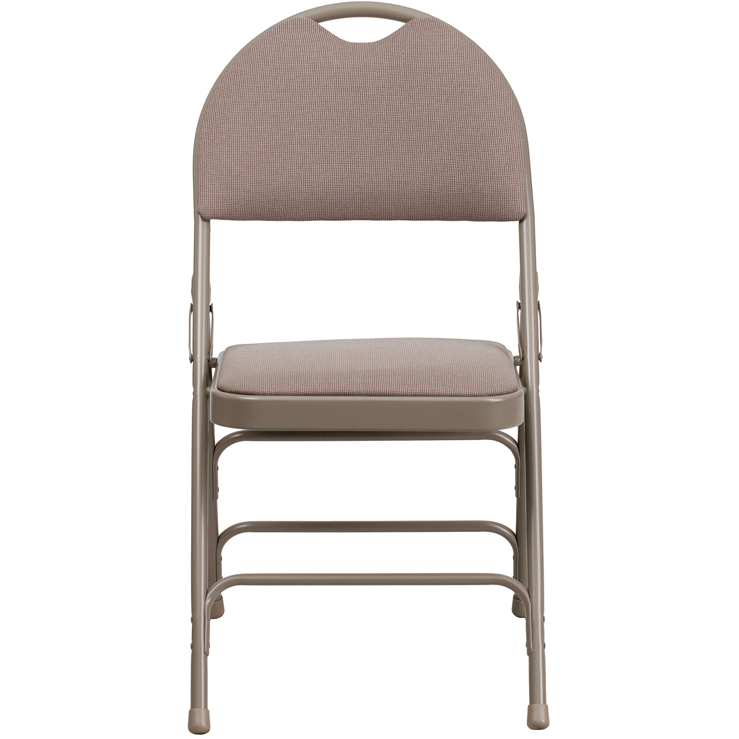 EMMA + OLIVER 4 Pack Beige Fabric Folding Chairs with Metal Frame - Lightweight & Portable for Indoor Outdoor Events, Parties, Picnics, and Camping