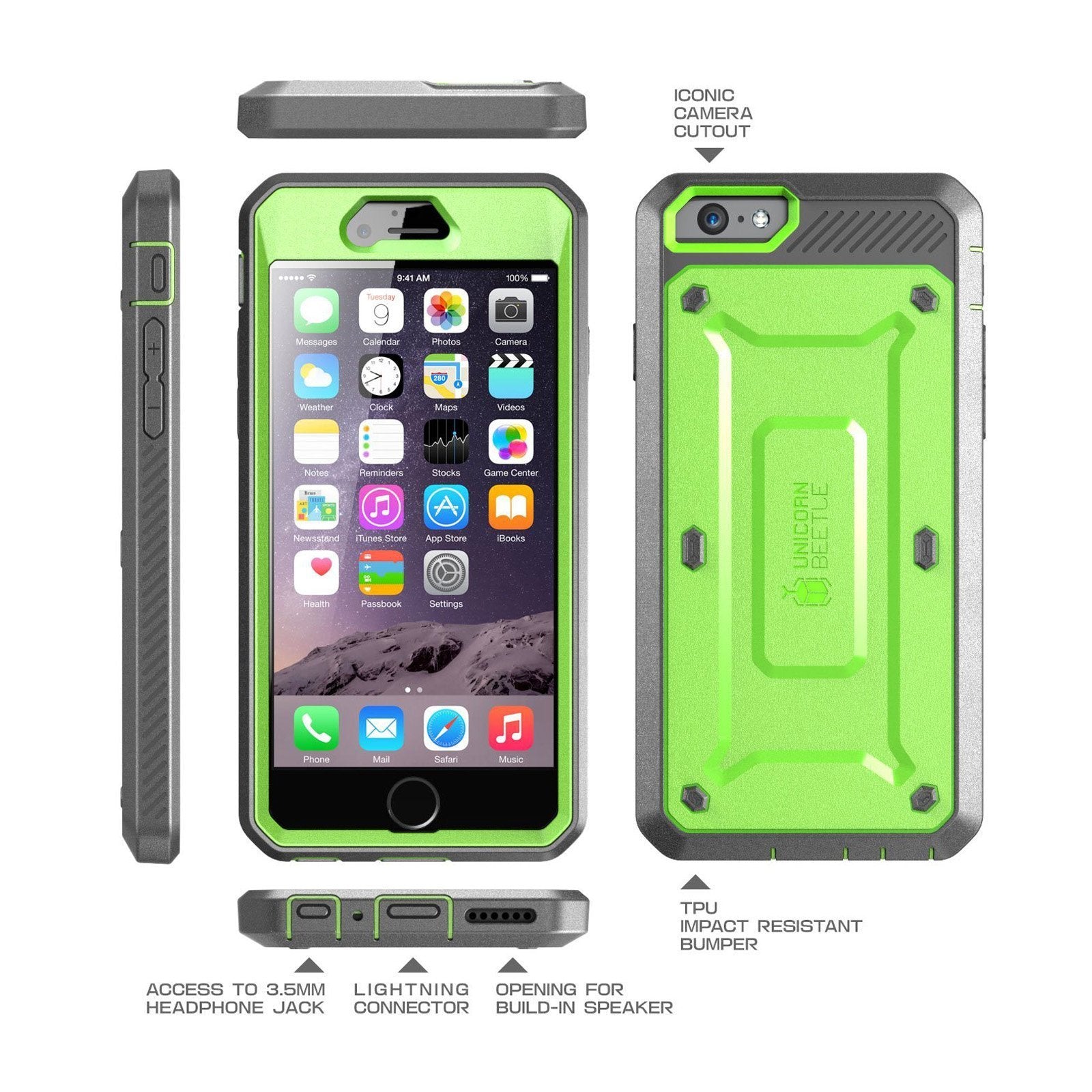 iPhone 6 / 6S Unicorn Beetle Pro Full Body Rugged Holster Case with Built-in Screen Protector - Shockproof, Dirtproof & Drop Protection - Perfect for Outdoor, Construction & Active Lifestyle (Green)