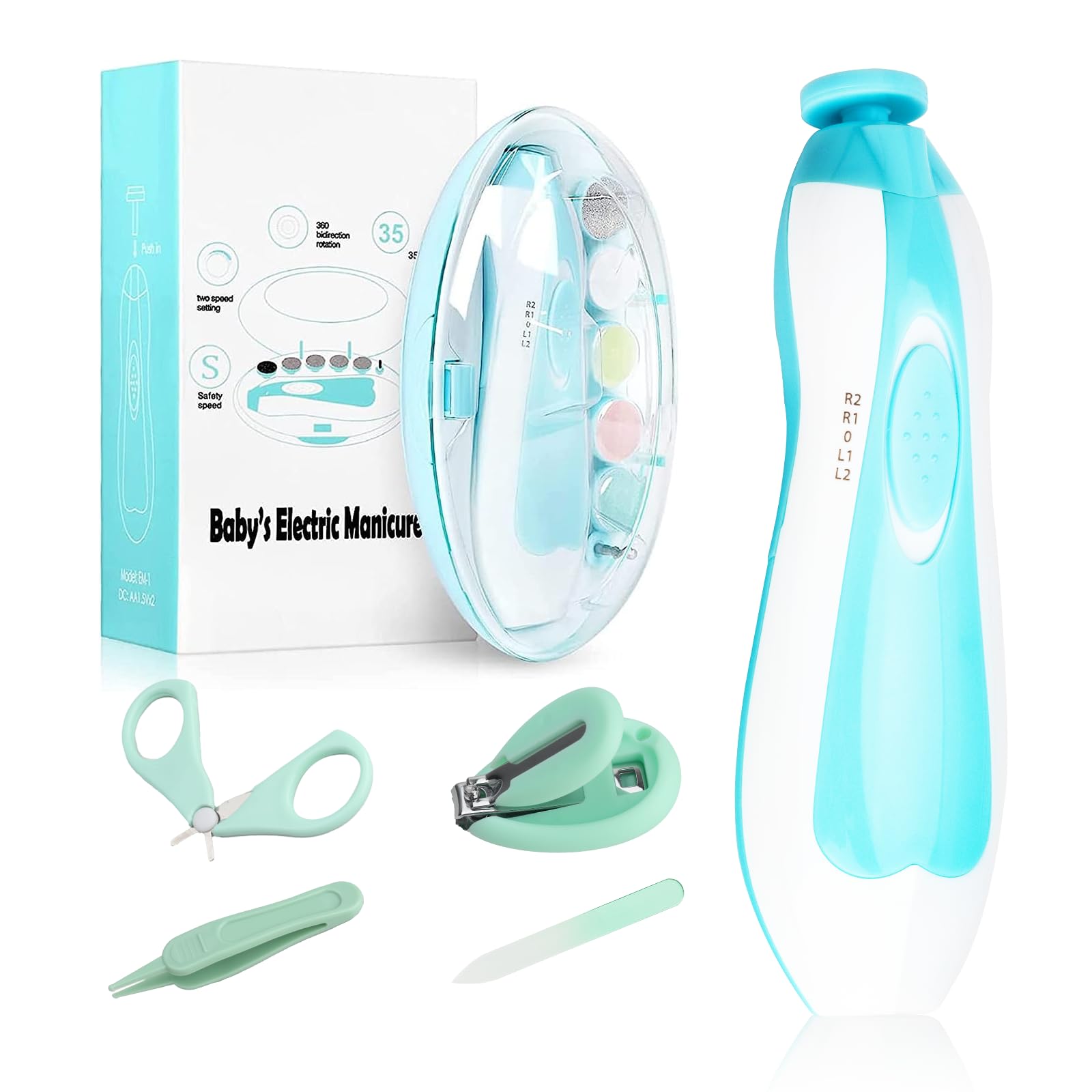 8-in-1 Baby Electric Nail Trimmer Kit - Safe Rechargeable Nail File with 6 Grinding Heads for Newborns, Infants & Toddlers - Gentle Nail Care for Bath Time, Sleeping & Travel