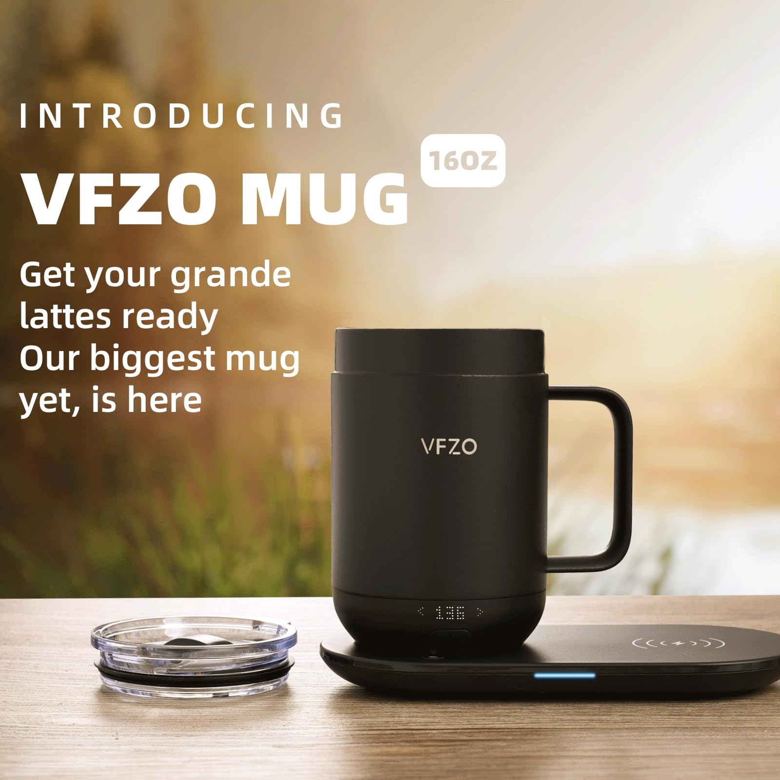 16Oz Smart Coffee Mug with Temperature Control & LED Display - Self Heating Travel Mug, 180 Min Battery Life, Fast Wireless Charging (149℉ Max) - Perfect for Office, Home & Commuting - Black (16oz)