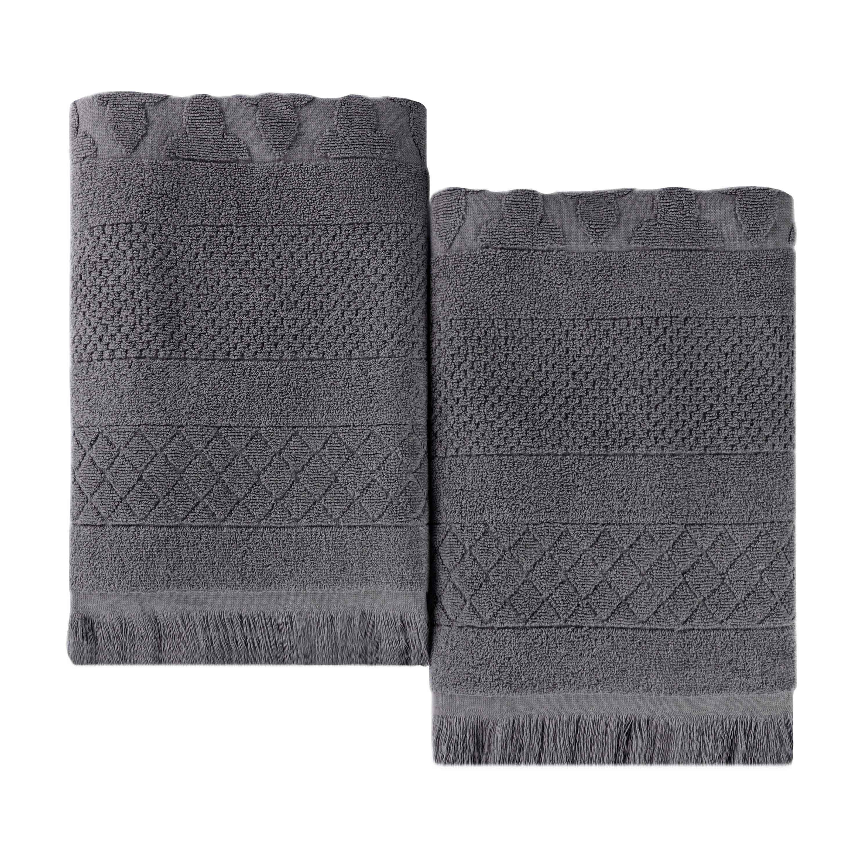 Premium Rolla Cotton Geometric Jacquard Plush Absorbent Bath Towel Set of 2 - Ultra Soft & Quick Dry Bath Sheets for Spa, Hotel & Luxury Home Use