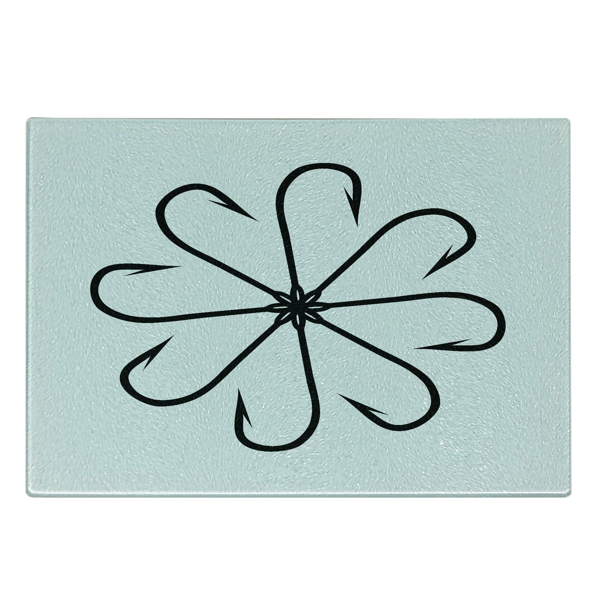 Ambesonne Fishing Cutting Board - Flower Shaped Steel Multi Hook Gaff - Decorative Tempered Glass Cutting & Serving Board - Small Size Black & White - Perfect for Kitchen Prep, Charcuterie Display & Gift Giving