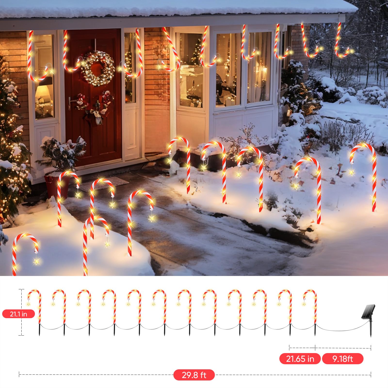 24 Pack Solar Christmas Lights Outdoor Waterproof - 12 Solar Candy Cane Pathway Lights Set of 2 - Durable Solar Christmas Decorations for Yard, Garden, Walkway, Driveway & Holiday Outdoor Decor
