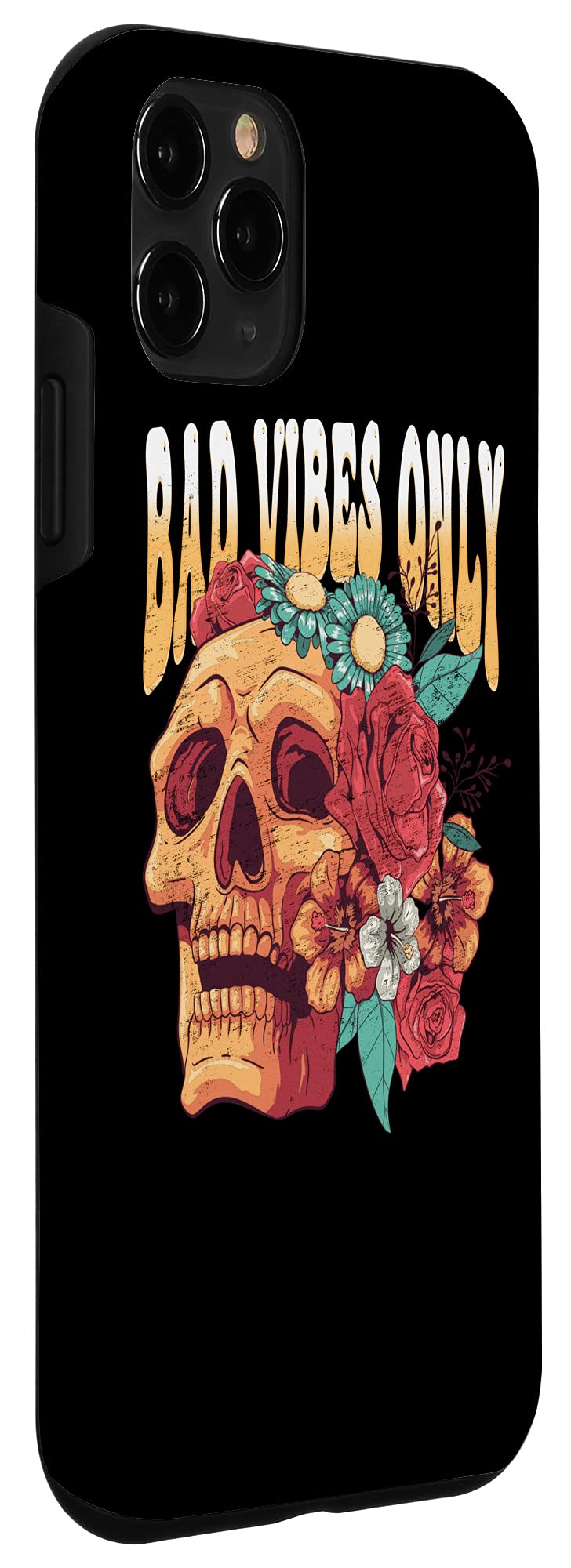 iPhone 11 Pro Case - Bad Vibes Only Skull & Flowers Design | Protective Phone Cover for Men & Women | Perfect for Daily Use, Travel & Gifts