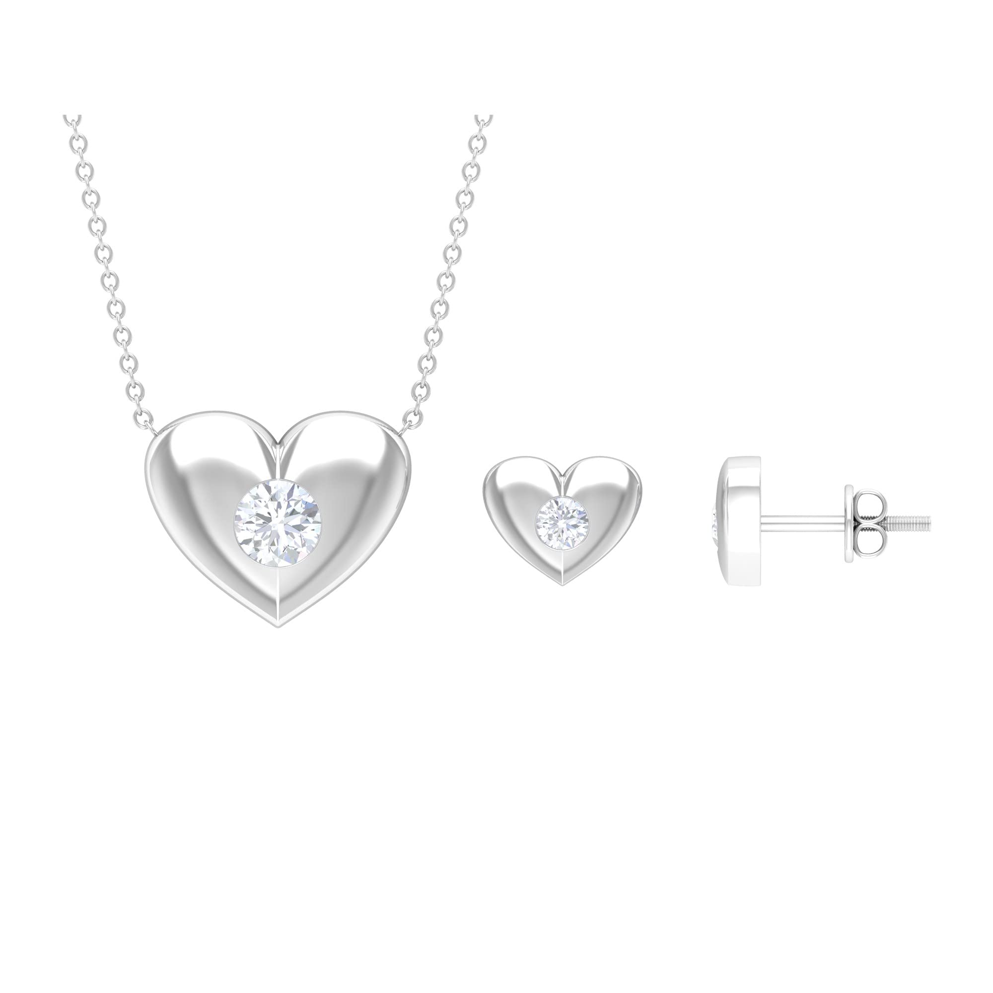 0.75 CT Gypsy Set Cubic Zirconia Jewelry Set - 14K Solid Gold Heart Necklace & Earrings for Women | Elegant CZ Gold Jewelry Gift for Anniversary, Valentine's Day & Special Occasions