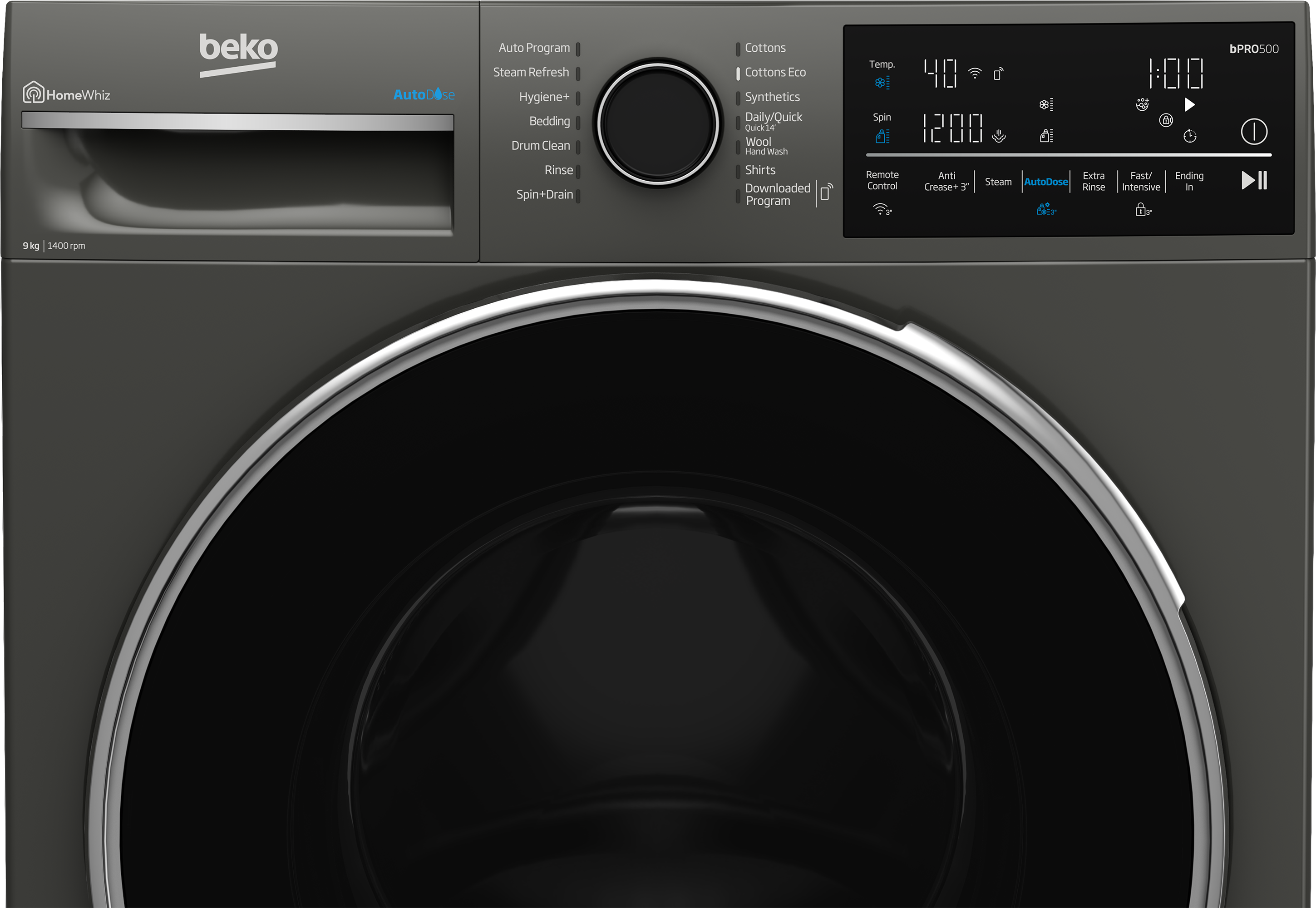 Beko 9kg Auto Dose Front Load Washing Machine with Smart Technology - Graphite (BFLB904ADG) - Perfect for Apartments, Laundromats & Energy-Efficient Homes