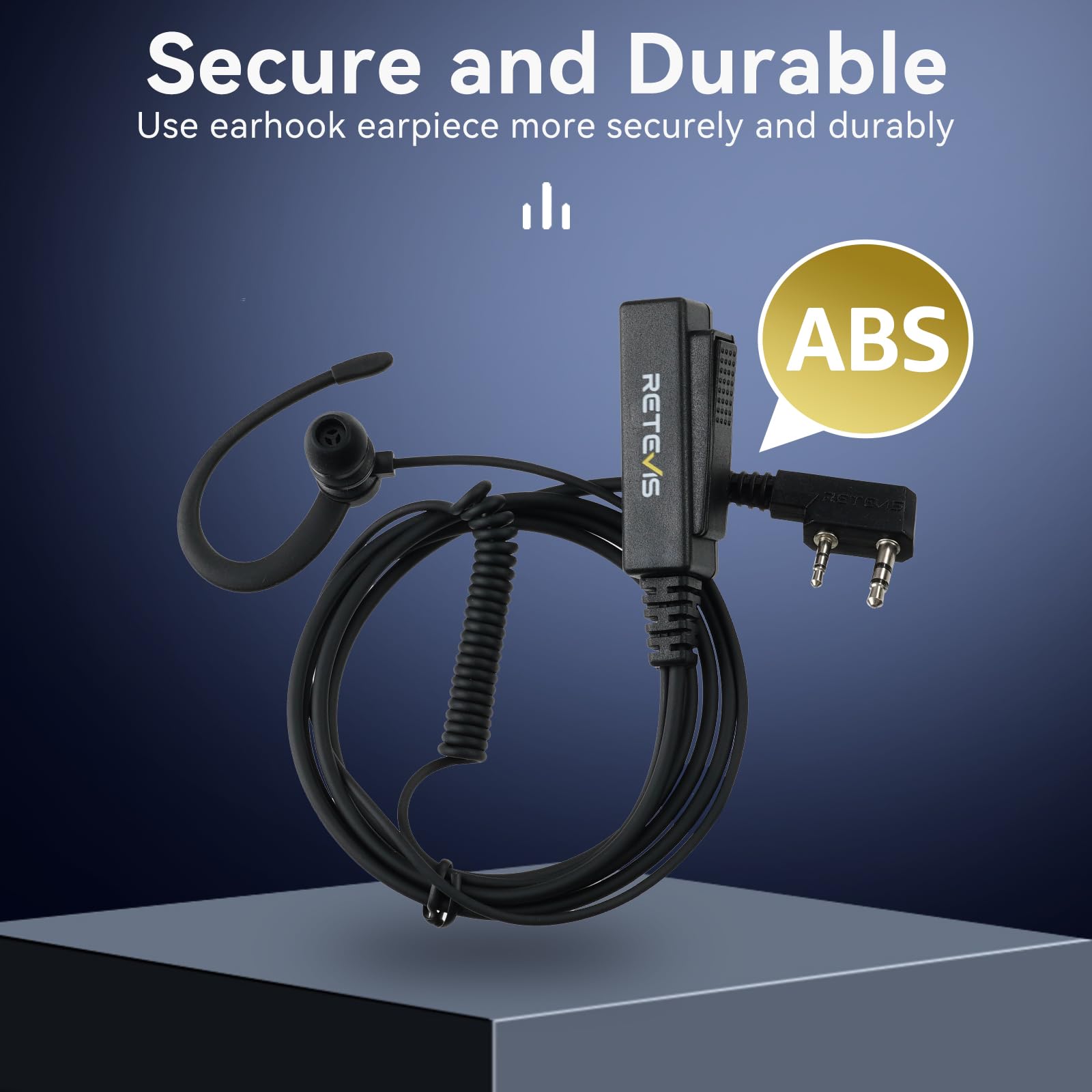 Retevis G-Shape 2-Pin Security Radio Earpiece with PTT Microphone - Compatible with RT24, RT27 & Kenwood Two-Way Radios (1 Pack) - Ideal for Security Guards, Event Staff & Construction Workers