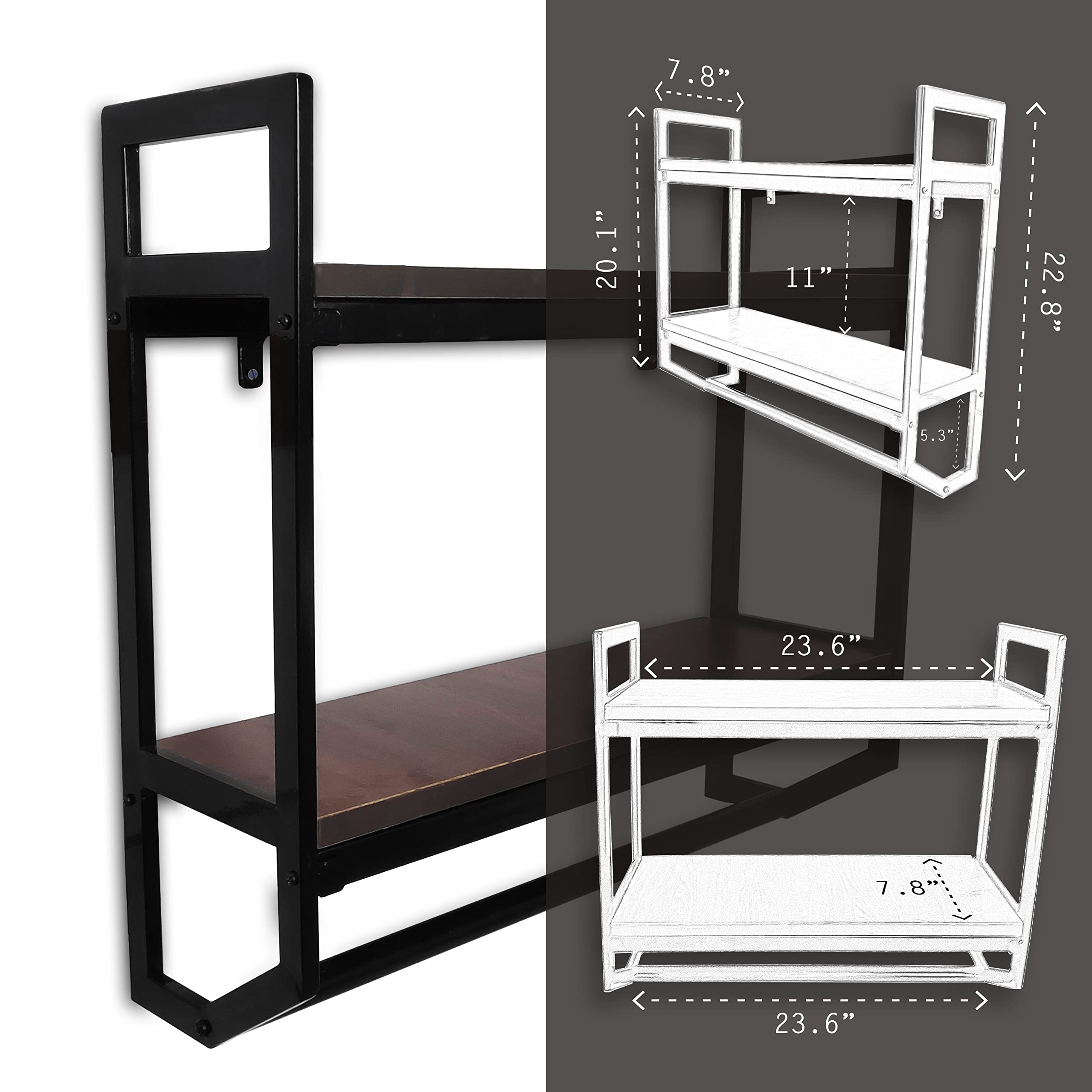 FEBTECH 2-Tier Wall Mount Industrial Bathroom Towel Rack with Towel Bar - 23.6 Inch Rustic Steel Wall Shelf for Over Toilet Storage - Bathroom & Kitchen Organizer for Farmhouse, Bedroom, Laundry Room - Space Saving Home Decor Solution