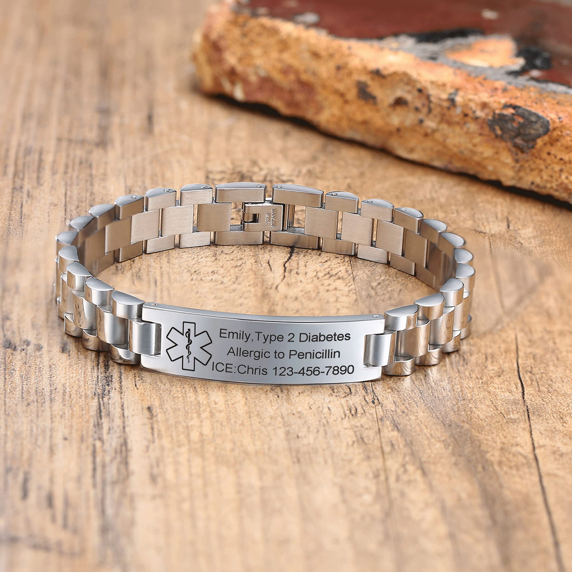 Stainless Steel Medical Alert ID Bracelet for Men & Women - Adjustable Link Emergency Medical Bracelet for Allergies, Diabetes & Heart Conditions - Perfect for Daily Wear & Outdoor Activities