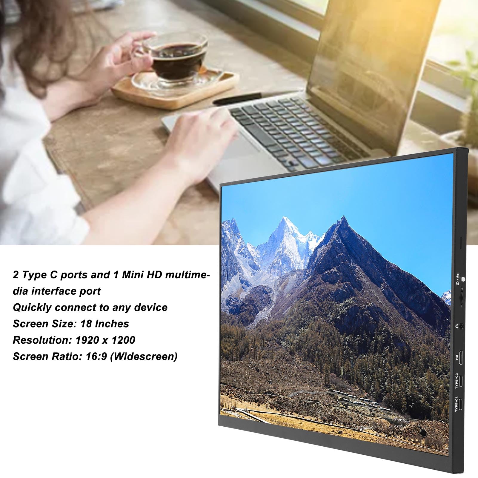 GOWENIC 18 Inch Portable Monitor - 1920x1200 FHD 120Hz HDR IPS Screen, USB-C HDMI Gaming Monitor for Laptop PC Phone, VESA Mountable - Perfect for Work, Gaming & Travel Entertainment