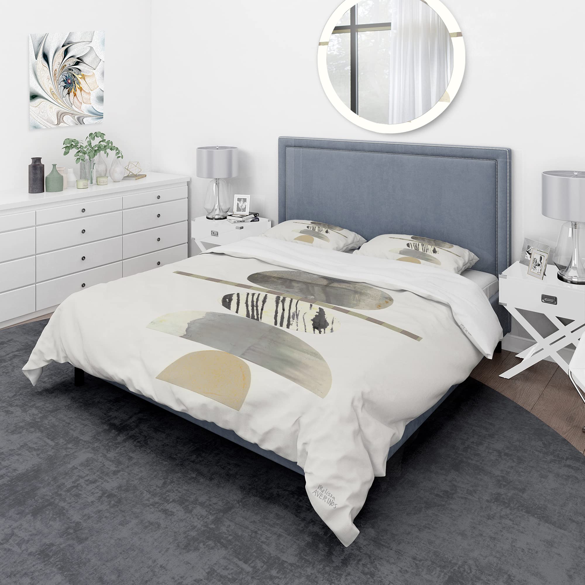 Geometric Shabby Chic Duvet Cover Set King - Abstract Neutral Bedding for Cozy Home Decor