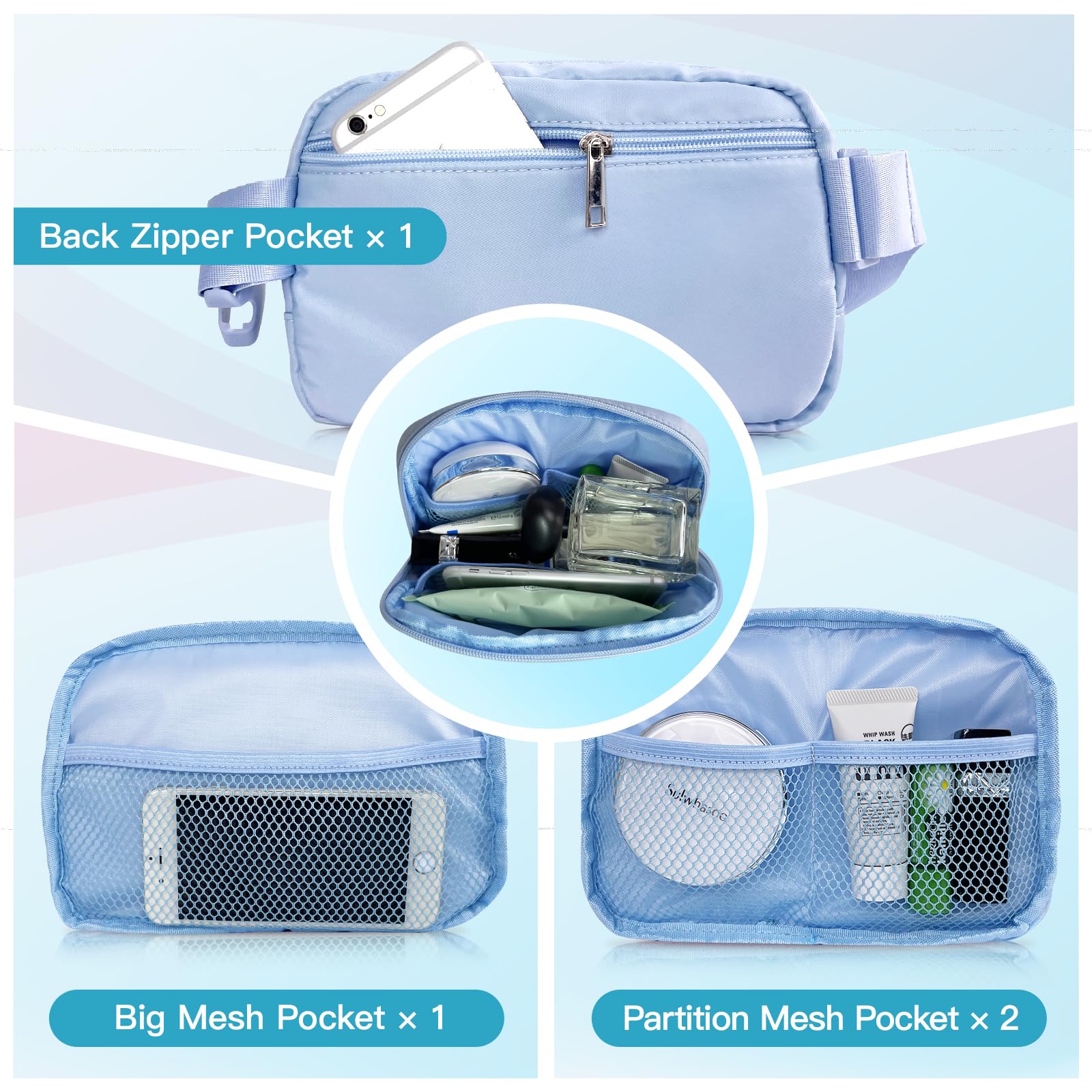 **Personalized Initial Belt Bag for Women & Girls - Stylish Fanny Pack with Keychain, Crossbody Waist Pack - Perfect Birthday Gift for Teen Girls & Mom - Travel Essential, Gym, Running, Shopping (Blue A)**