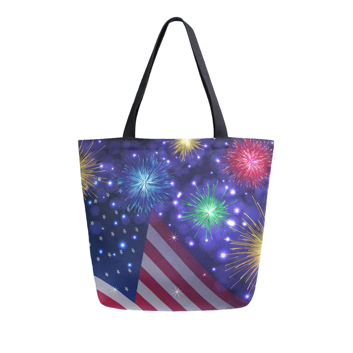 American Flag Canvas Tote Bag - Large Patriotic Shoulder Bag for Women & Girls - 4th of July Independence Day Shopping, Beach, Gym, Work & School Bag - Perfect for Groceries, Books, Laptop & Outdoor Activities