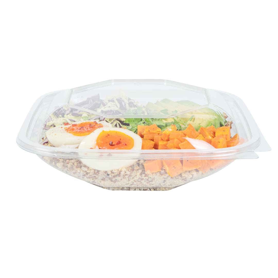 Restaurantware Thermo Tek 25.4oz Clear Plastic Salad Bowls with Lids - 100-Pack Freezable, Anti-Fog Disposable Food Containers for Takeout, Meal Prep & Catering | Perfect for Salads, Soups, Noodles & Party Serving