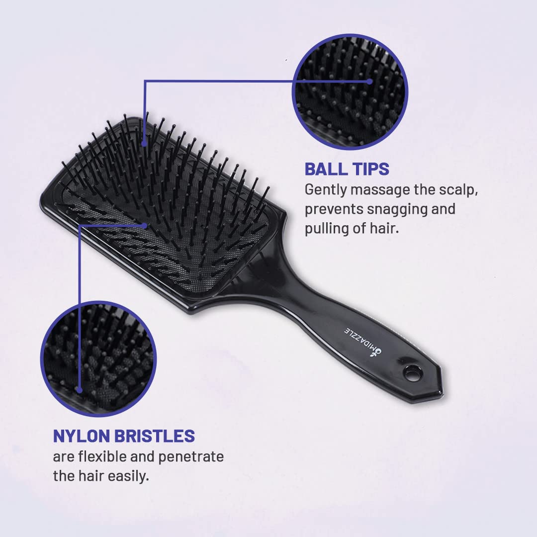 Midazzle Premium Paddle Hair Brush for Men & Women - Detangling & Styling with Cushion Base - Pack of 2 (HB2-11) - Perfect for Home, Travel & Salon Use