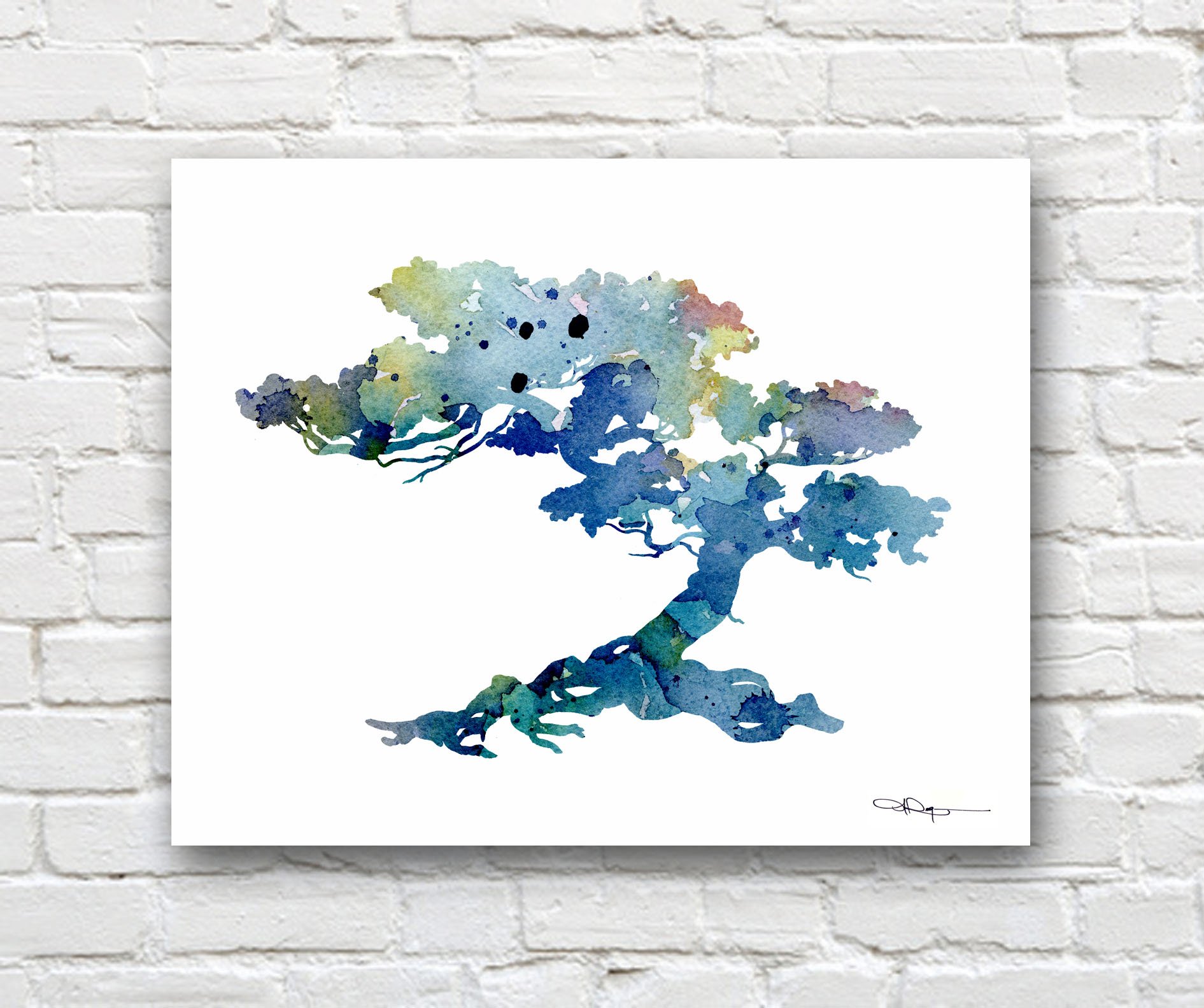 Abstract Watercolor Bonsai Tree Art Print - Handmade by Artist DJ Rogers - Perfect for Home Decor, Office Wall Art & Zen Interior Design