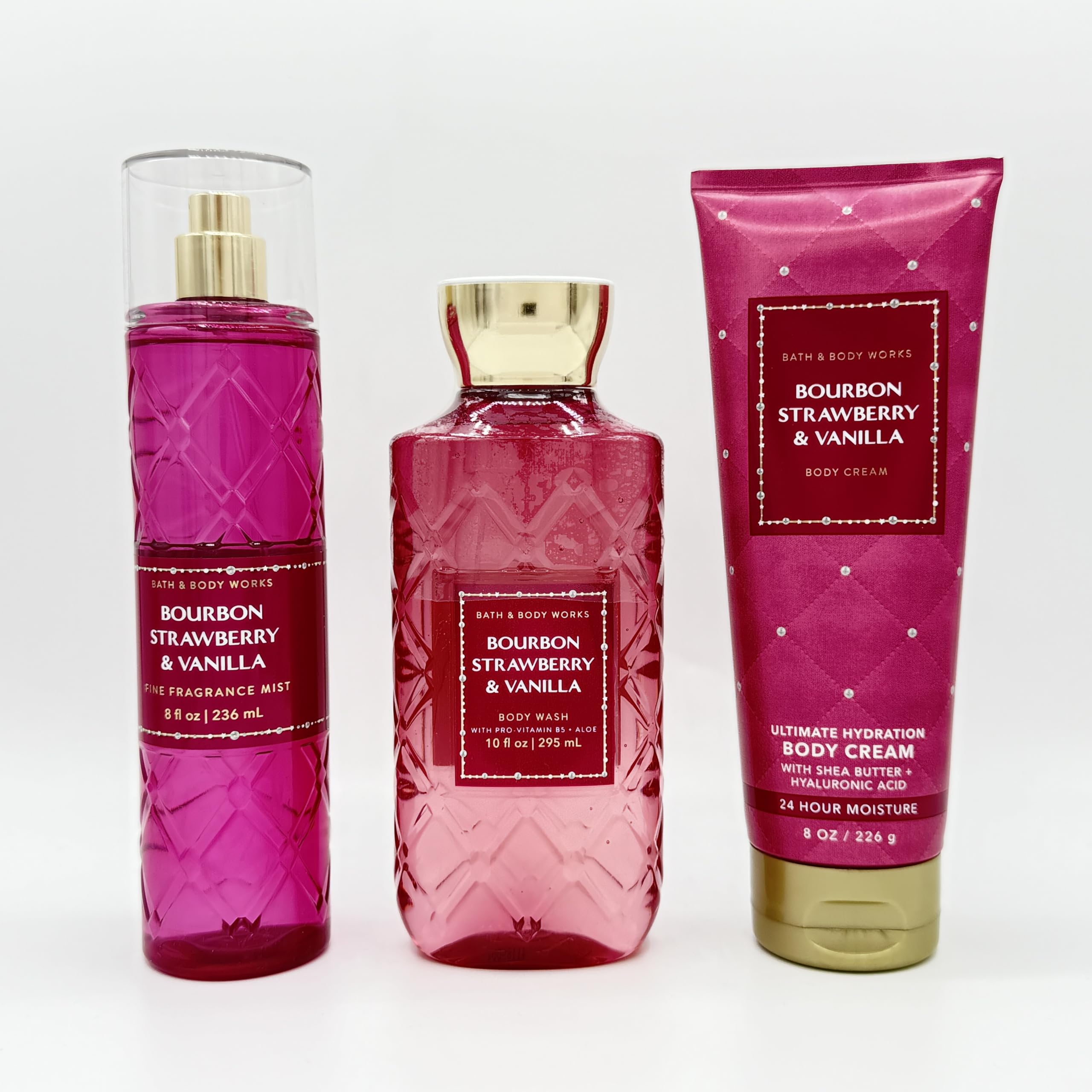Bourbon Strawberry & Vanilla 3-Piece Bath & Body Gift Set - Fragrance Mist, Shower Gel & Hydrating Body Lotion | Luxurious Skincare Routine for Women, Perfect for Self-Care & Gifting