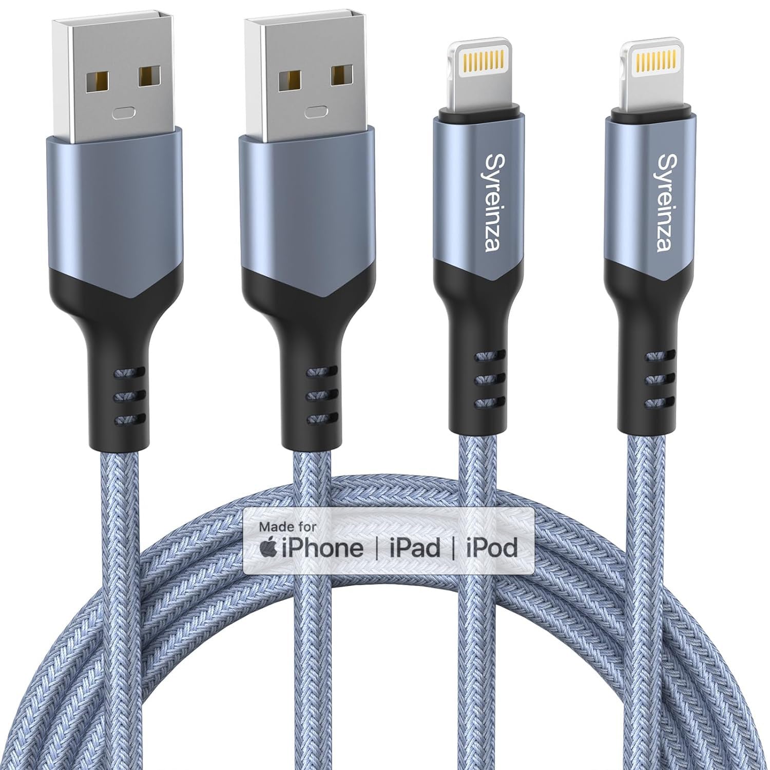 MFi Certified iPhone Charger 2-Pack - 6FT Nylon Braided Lightning Cable Fast Charging Cord for iPhone 14/13/12/11 Pro Max/XS/XR/X/8/7/6/Plus/SE & iPad - Perfect for Home, Office, Car & Travel Charging
