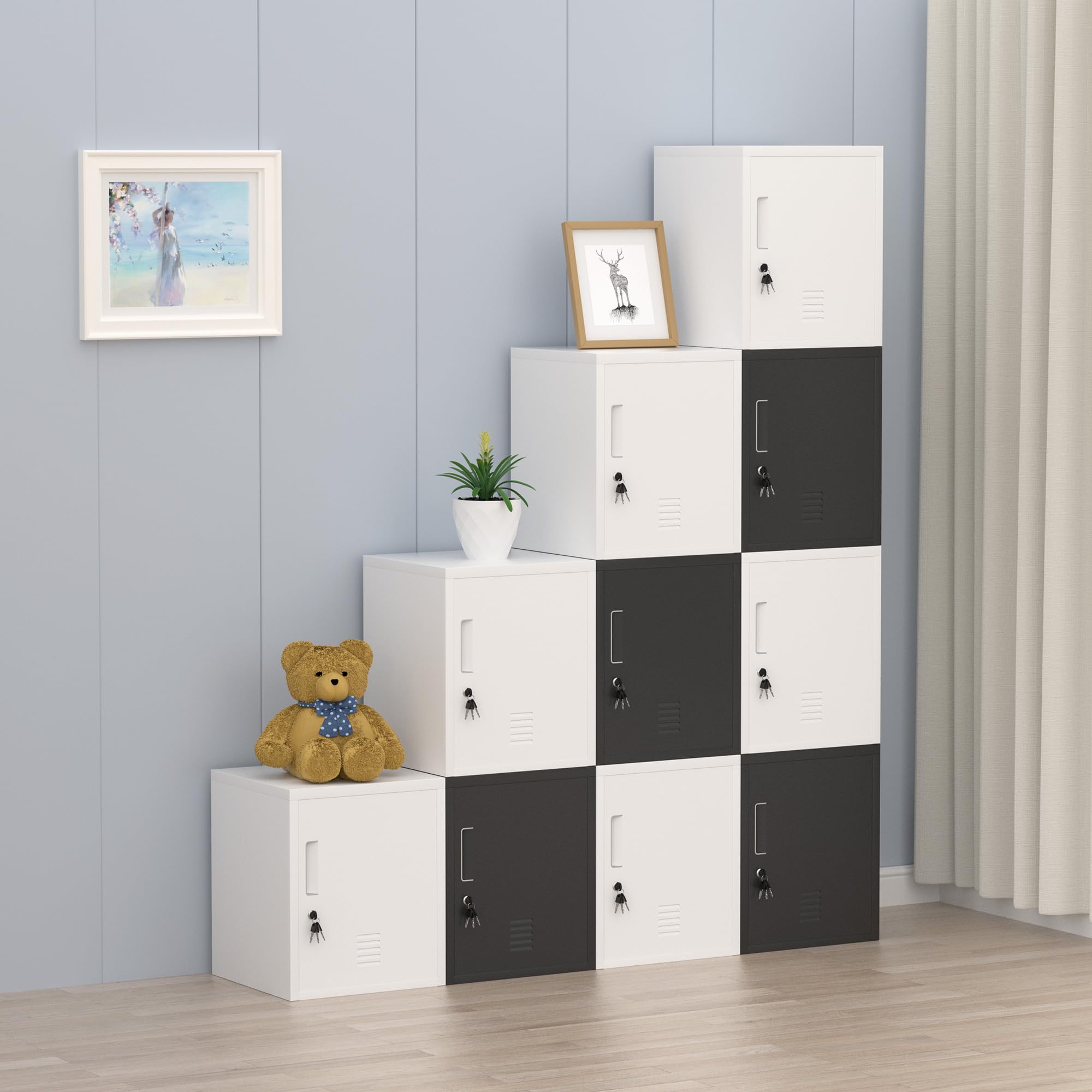 Metal Storage Locker Cabinet with Locking Door & Adjustable Shelf - Secure Organizer for Home, Office, Classroom & Workshop (White) - Perfect for Storing Supplies, Tools & Personal Items