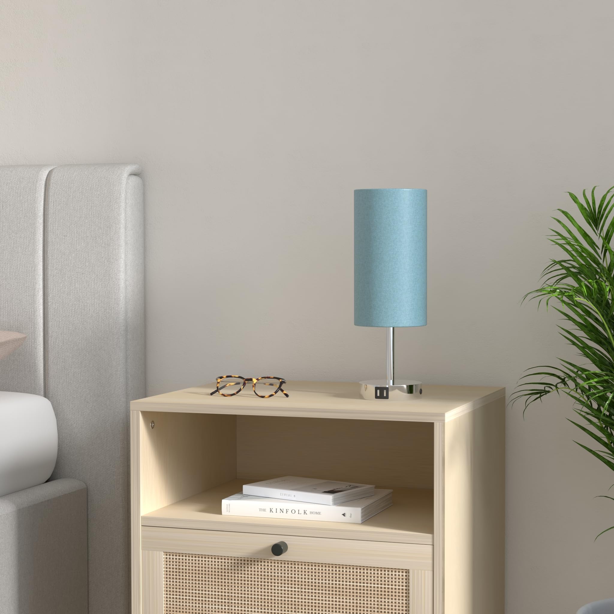 Yarra-Decor Modern Bedside Lamp with USB Charging Port - 3-Way Dimmable Touch Control Nightstand Lamp with Round Denim Fabric Shade, LED Bulb Included for Bedroom, Living Room, Dorm & Home Office - Perfect for Reading, Working & Creating Cozy Ambiance