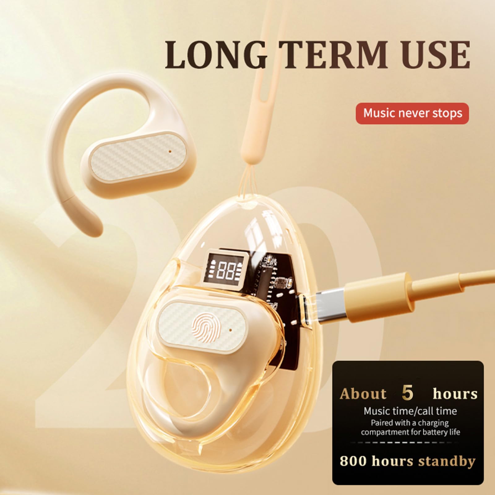 Ows Hanging Earphones 5.4 Bluetooth - Open Ear Wireless Earbuds with Bone Conduction, Over-The-Ear Design for Running, Cycling & Outdoor Sports - Hy-T26 Headphones