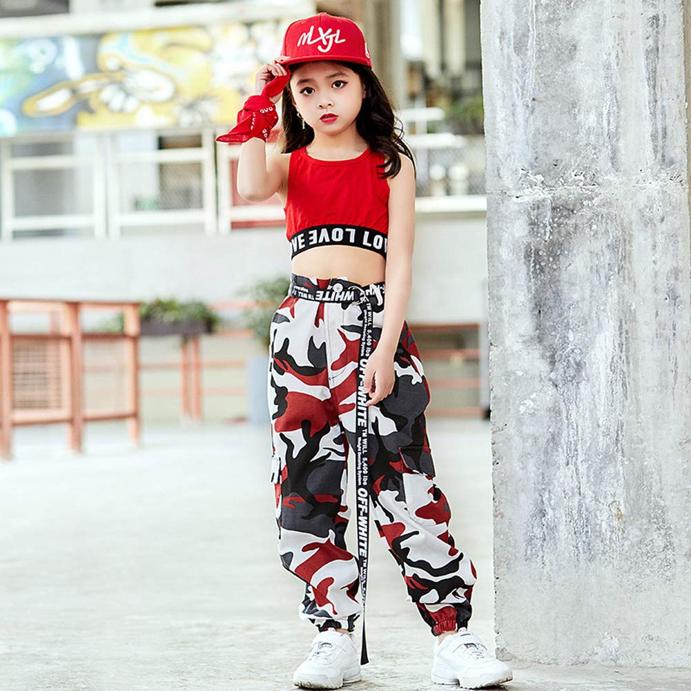 LOLANTA 2-Piece Girls Hip Hop Dance Outfit Set - Crop Tank Top & Camo Jogger Pants for Street Dance, Solo Performance, Ages 6-15 | Perfect for Dance Classes, Competitions & Casual Wear