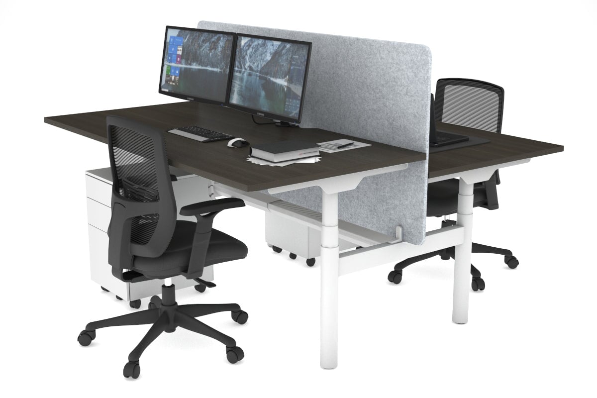 Flexi Premium Height Adjustable 2-Person H Bench Workstation - White Frame (1600L x 800W) with Cable Management | Ergonomic Office Desk for Home & Workspace
