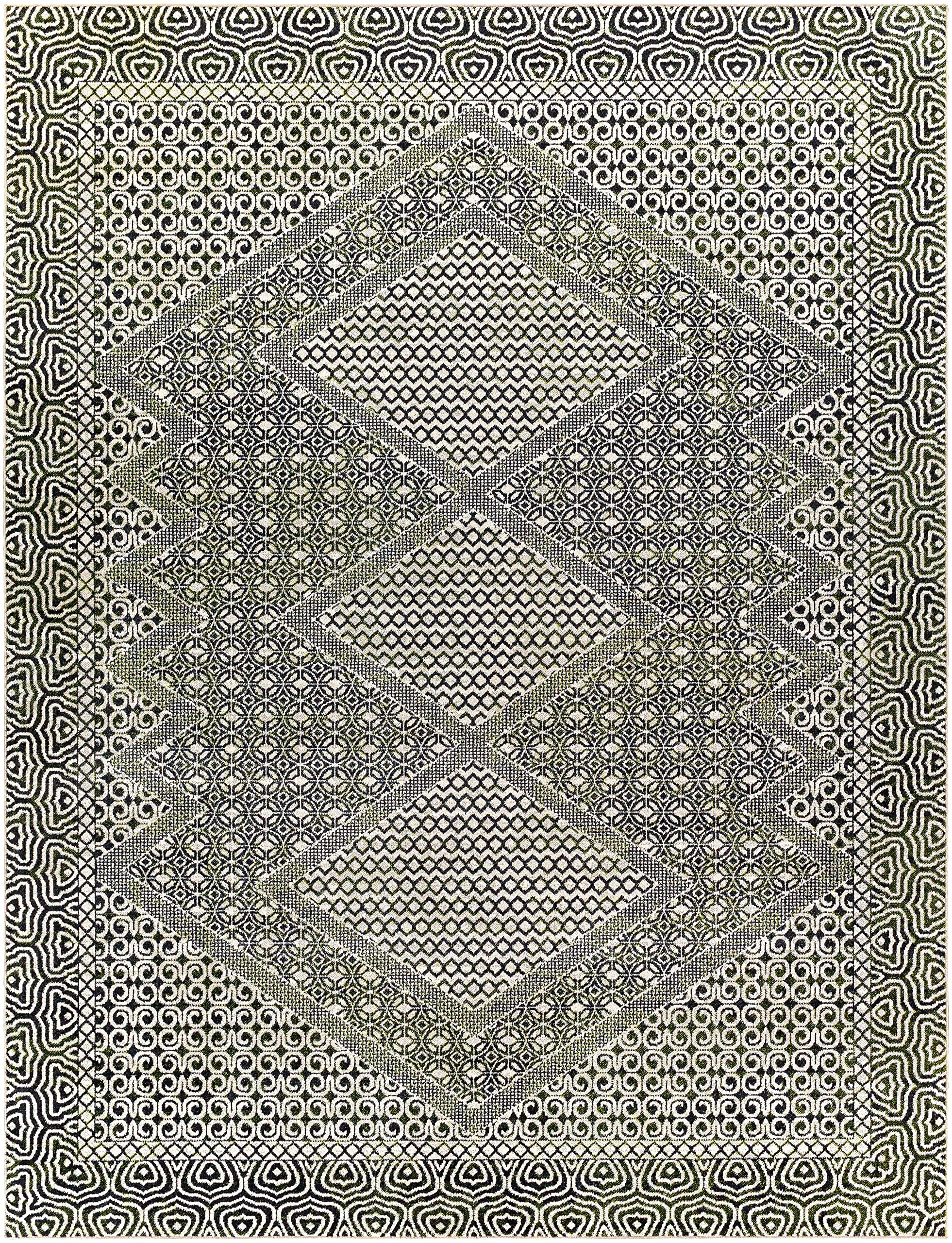 Premium Hauteloom Bongao Washable Area Rug - Soft Living Room & Bedroom Carpet - Black & Gray Modern Design - 9'3