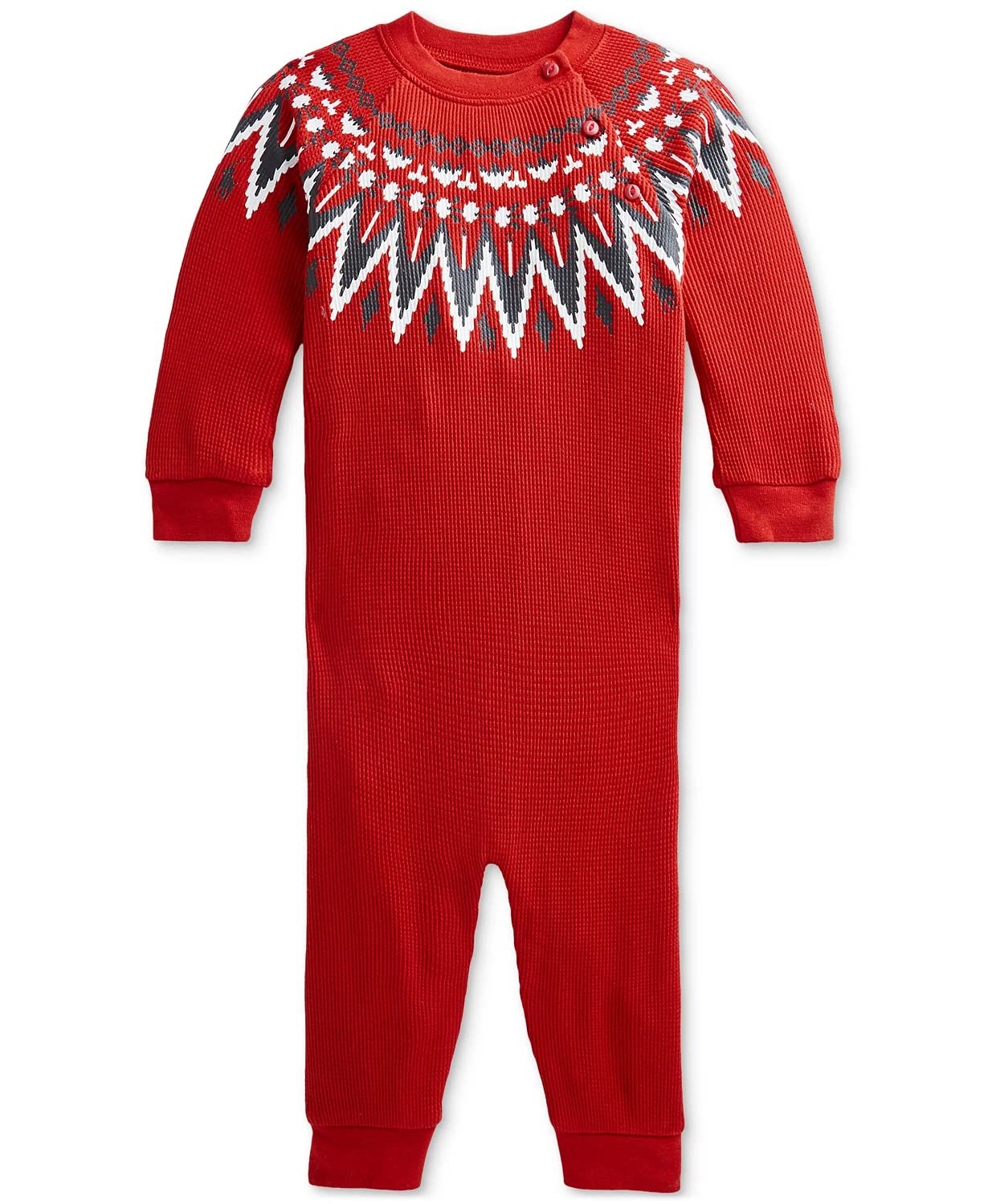 POLO RALPH LAUREN Baby Boys Fair Isle Waffle Knit Coverall - Red (5001) Size 6 Months | Warm Winter Outfit for Infants, Holiday Photoshoot & Family Gatherings