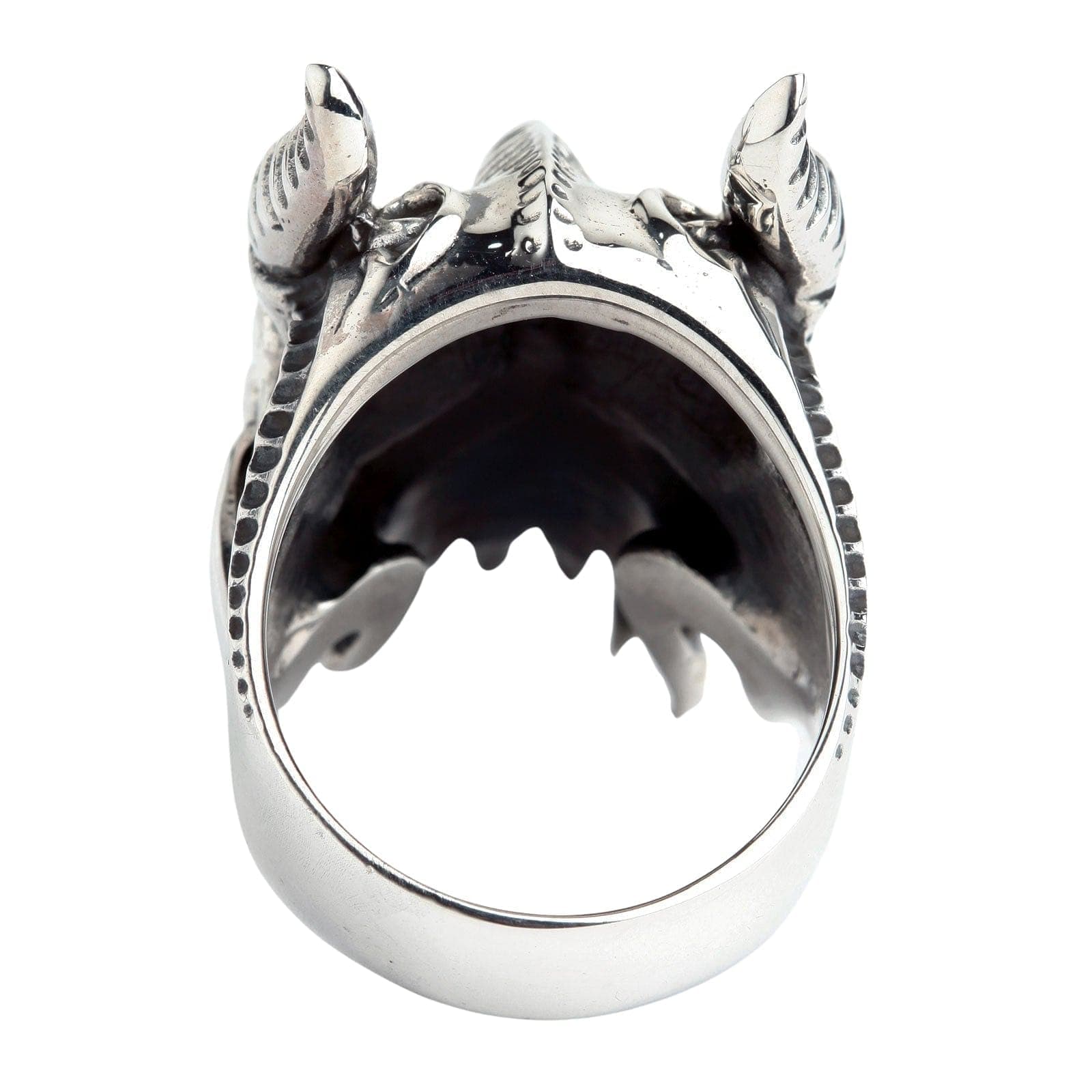 Stylish Sterling Silver Skull Biker Ring for Men - Horn Bison Devil Design - Perfect for Motorcycle Riders & Rock Fashion Enthusiasts