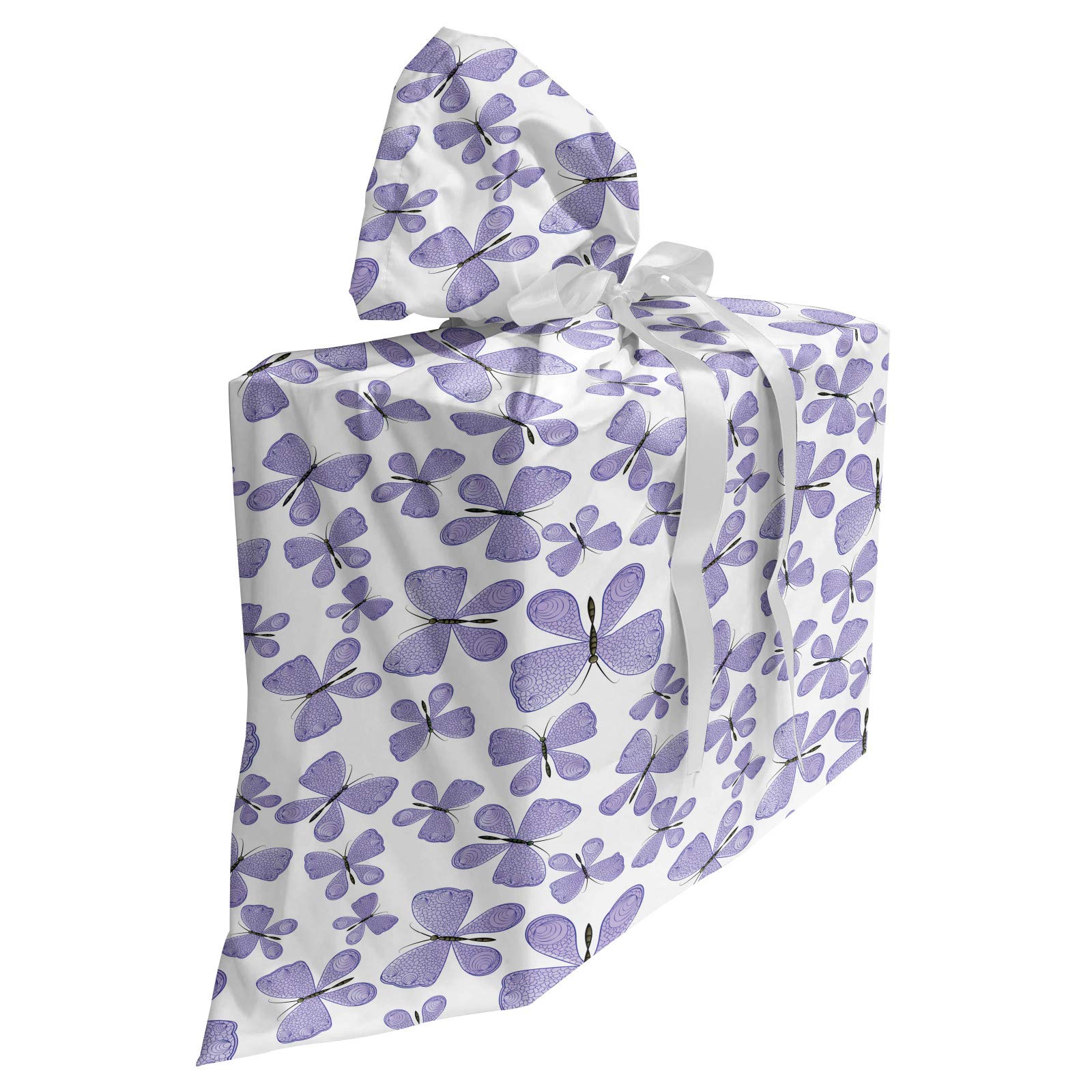 Ambesonne Butterfly Fabric Gift Bag - Monotone Abstract Winged Animal Design with 3 Ribbons, 27