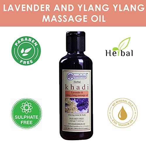 KHADI RISHIKESH Herbal Lavender & Ylang Ylang Massage Oil - 210ml Natural Body Moisturizer for Women & Men - Relaxing Full Body Massage & Aromatherapy Oil for Stress Relief & Skin Hydration
