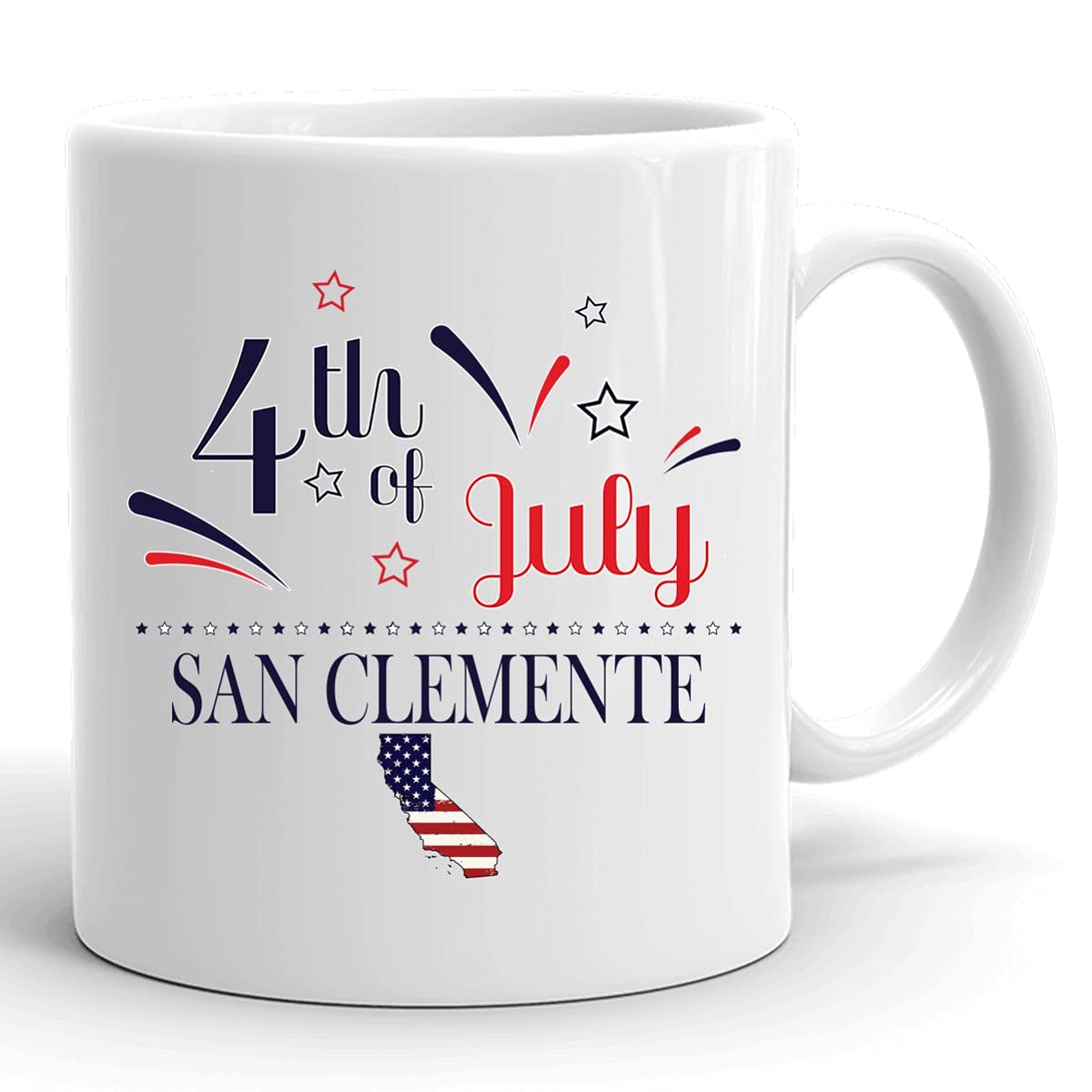 Personalized 11oz White Coffee Mug - Custom USA Flag Design with Any City & State - Happy 4th of July Independence Day Gift - Perfect for San Clemente California & Patriotic Celebrations - Ideal for Home, Office or Holiday Gifting