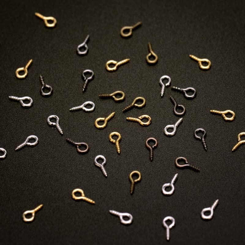 300-600Pcs 6 Colors Screw Eye Pins for Jewelry Making - Silver Threaded Eyelets Hooks & Clasps (D628) - Perfect for DIY Bracelets, Necklaces & Craft Projects (Color: C)