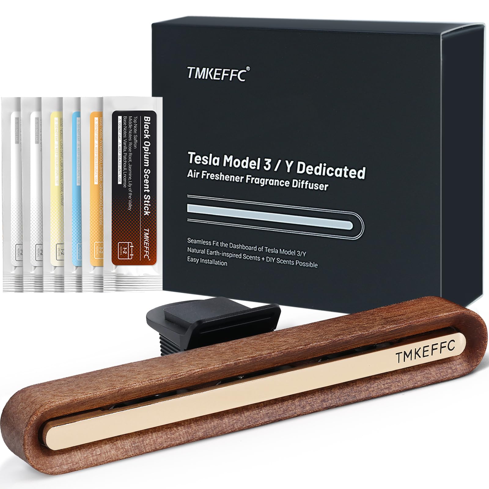 Premium Tesla Model Y & Model 3 Car Vent Air Freshener - Reusable Wood Grain Fragrance Diffuser with Spare Scent Sticks | Keep Your Tesla Smelling Fresh for Commutes & Road Trips