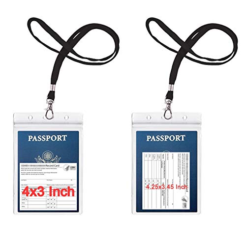Passport & ID Badge Holder with Lanyard - 2 Pack Black for Cruise & Travel