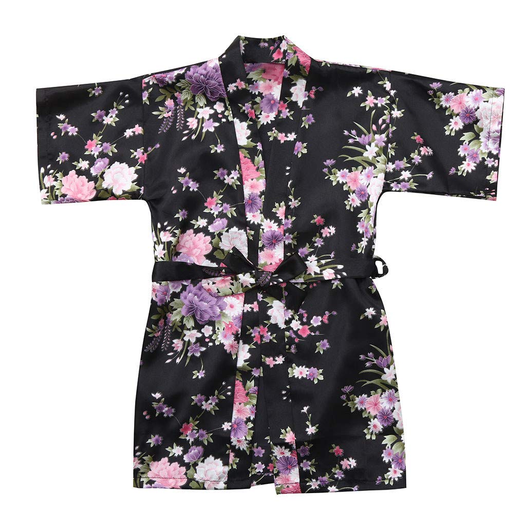 Floral Silk Satin Kimono Robe for Toddler & Baby Girls - Soft Bathrobe & Sleepwear Outfit | Perfect for Spa Day, Bedtime & Loungewear