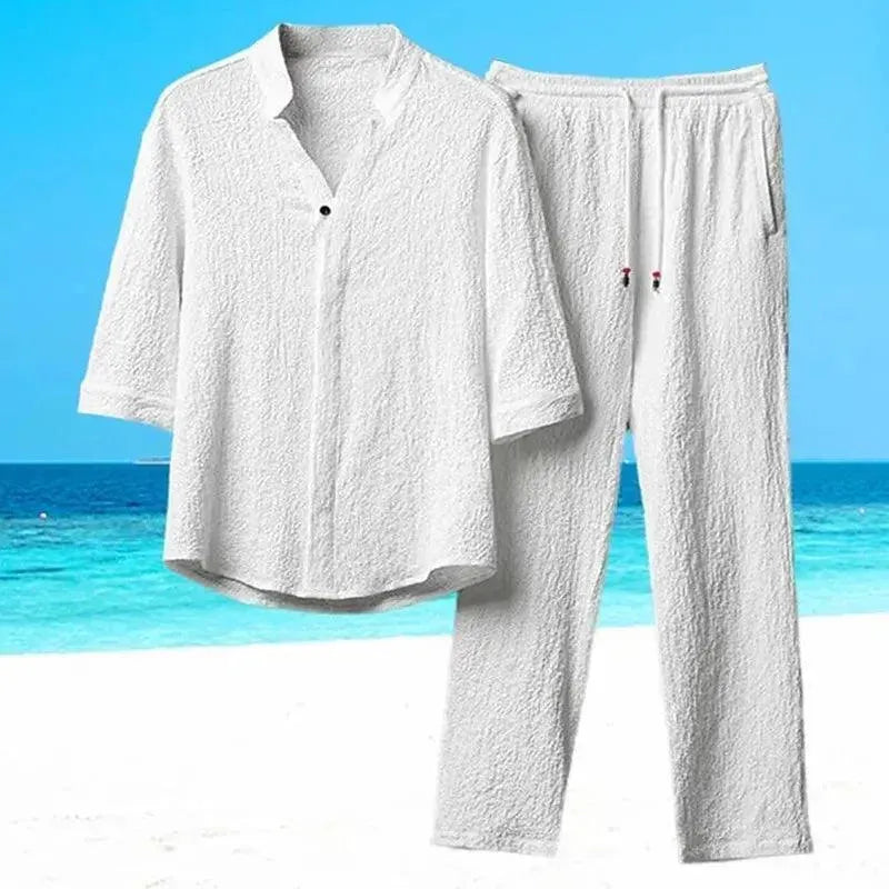 Men's Relaxed Casual Linen Two Piece Set - Comfortable Summer Outfit for Beach, Travel & Lounge Wear