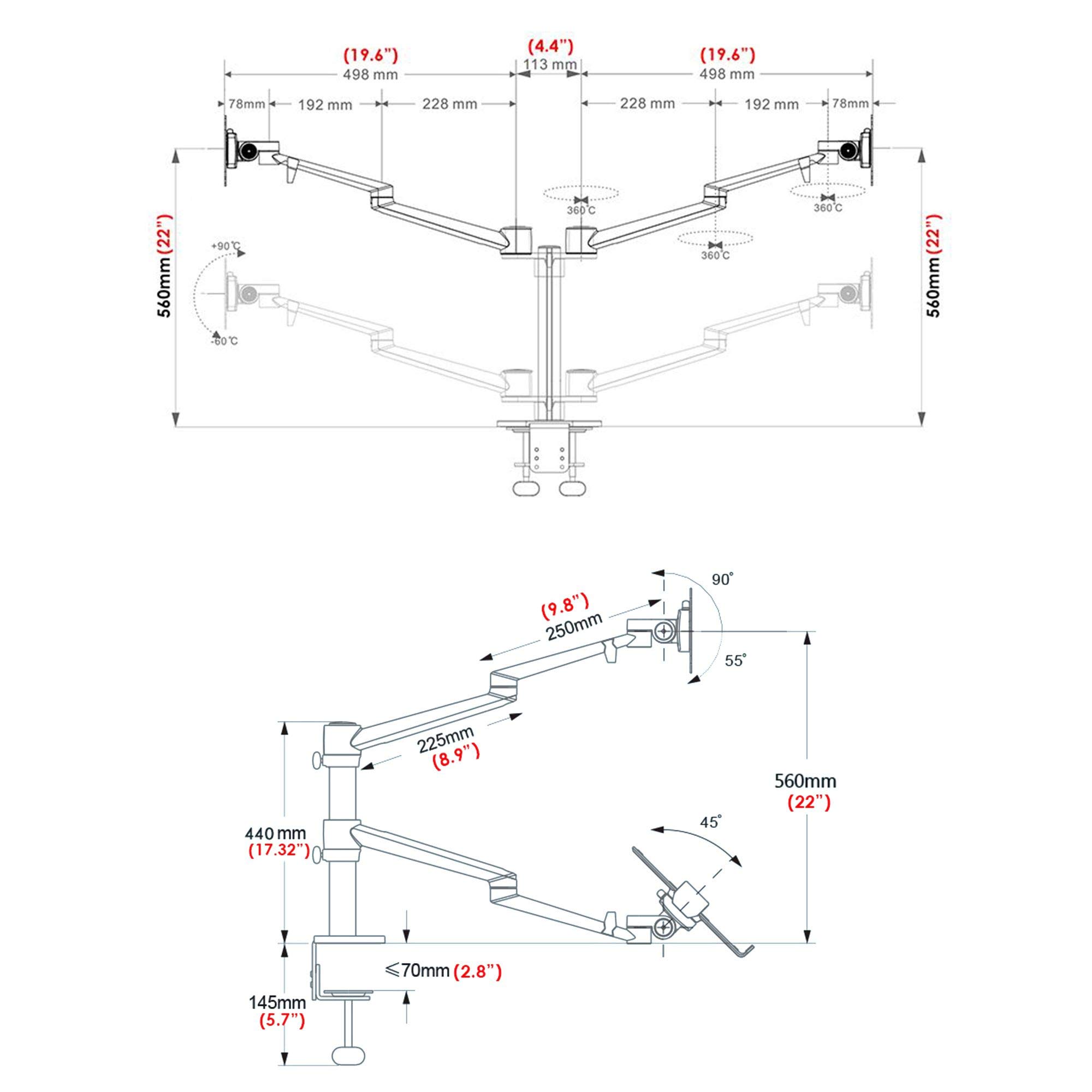 Adjustable 4-Arm Laptop & Monitor Stand - Height Adjustable Desk Mount for 10-17