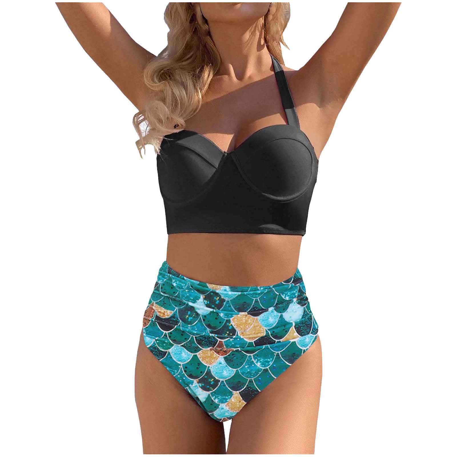 Homlpope Women's Sexy Underwire Triangle Tankini Two-Piece Swimwear Set - Graphic Print Beach Bikini for Summer 2022 | Perfect for Pool Parties, Vacations & Tropical Getaways