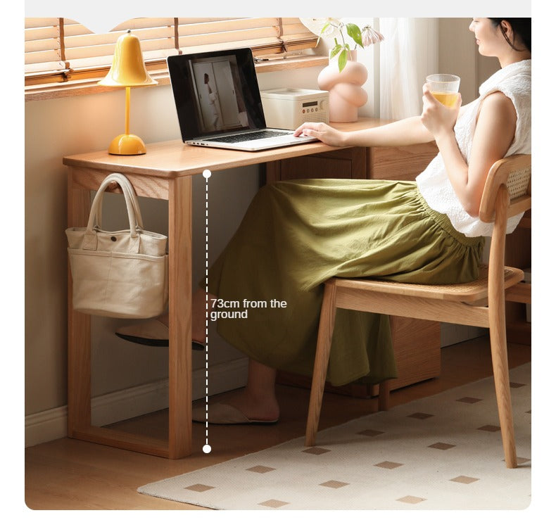 Solid Oak Wood Narrow Long Table with Storage Cabinet - Perfect for Small Spaces, Entryways & Home Offices