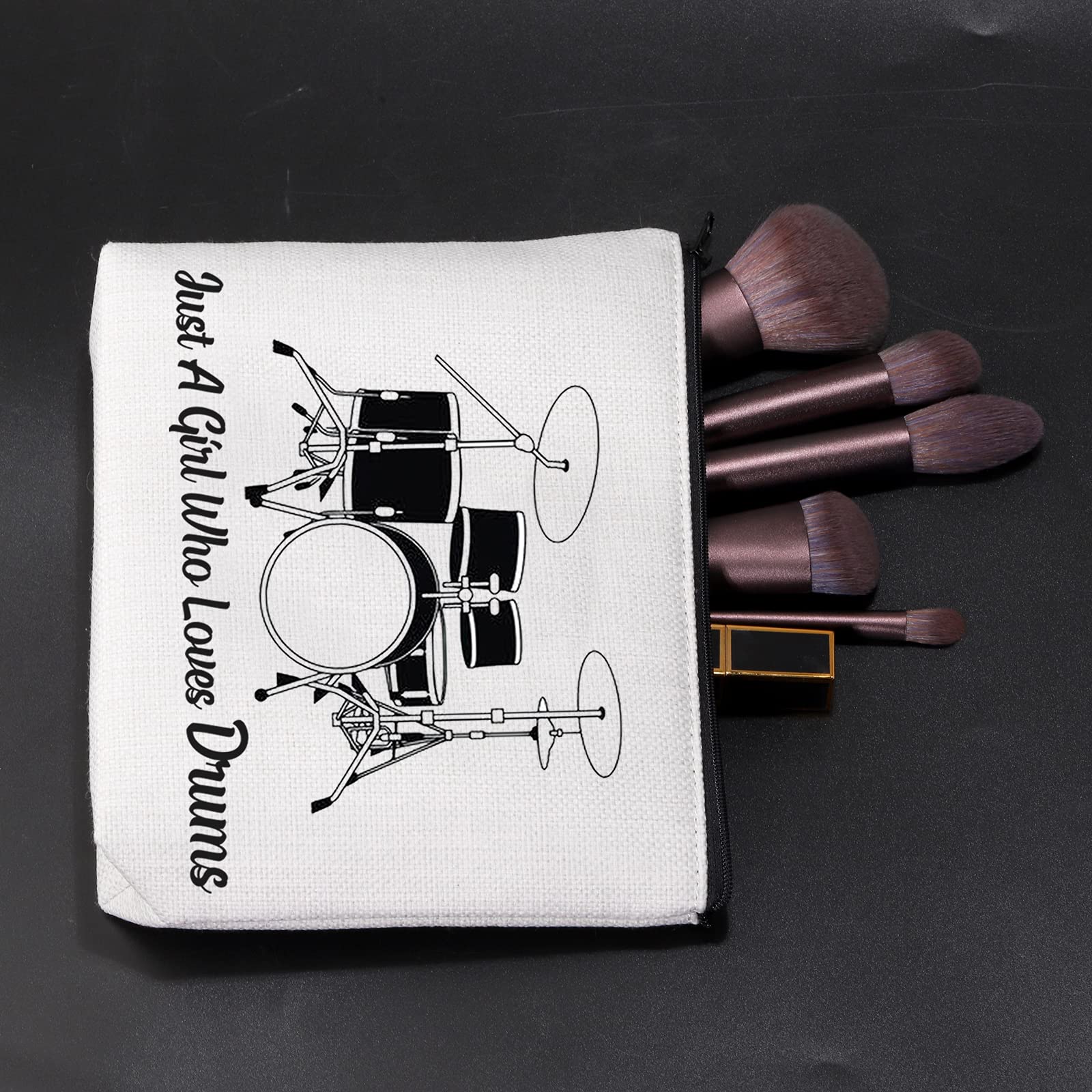Drummer Makeup Bag - Just a Girl Who Loves Drums Cosmetic Pouch, Travel Toiletry Organizer for Musicians | Perfect Drumming Gift, Band Practice & Concert Essentials