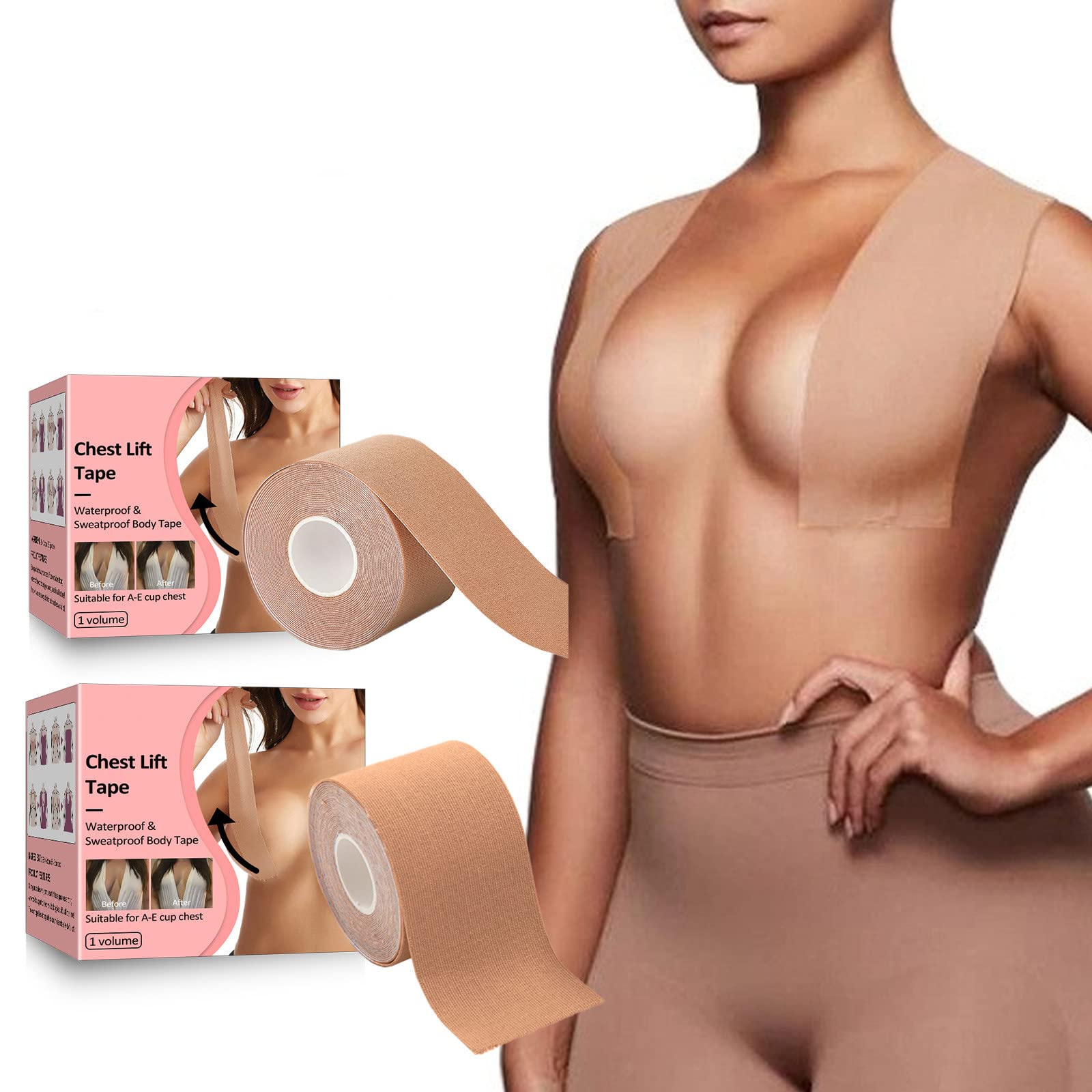 WANWEN Breast Tape - Invisible Chest Support & Push Up Tape, Strapless Bra Tape for Women, Skin-Friendly & Waterproof Adhesive - Perfect for Backless Dresses, Swimsuits, and Special Occasions