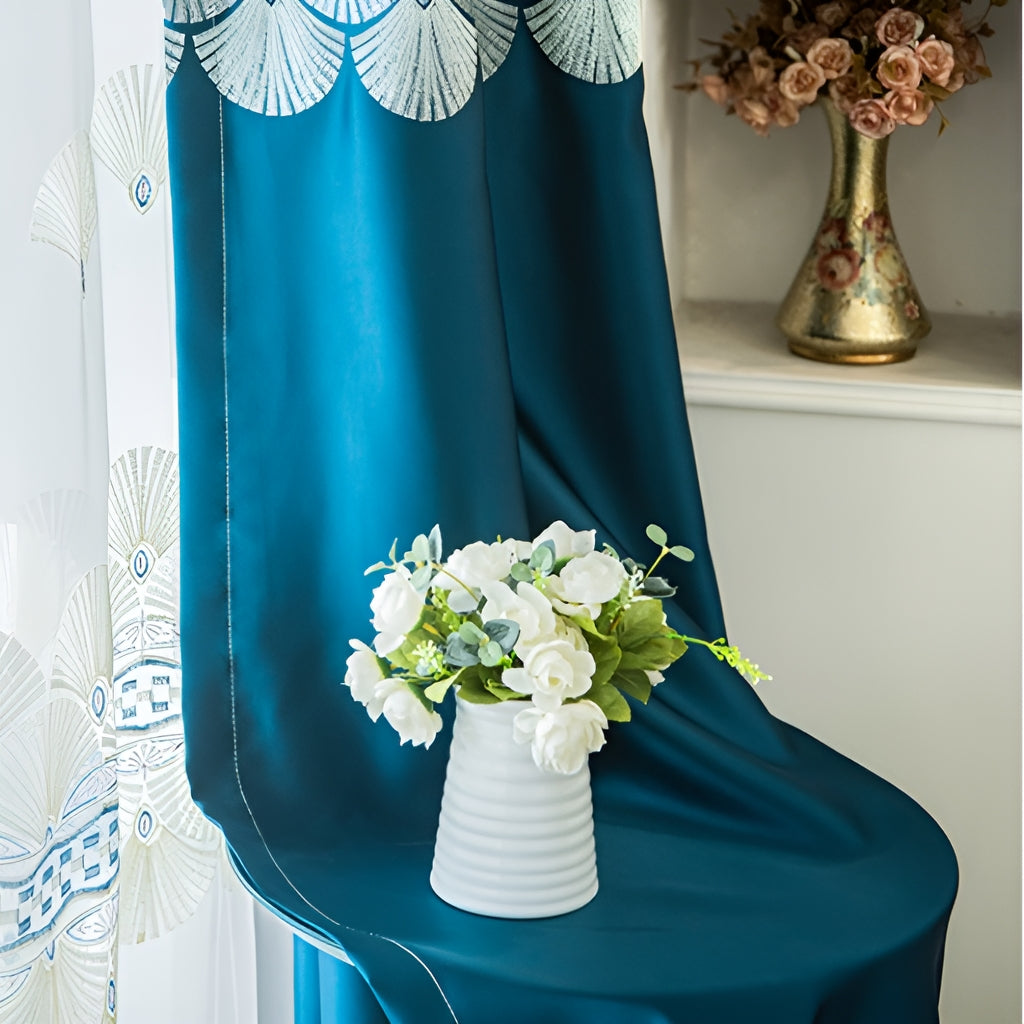 Custom Embroidered Color Blocking Soundproof Blackout Curtains - Thermal Insulated Room Darkening Drapes for Bedroom, Living Room & Home Theater