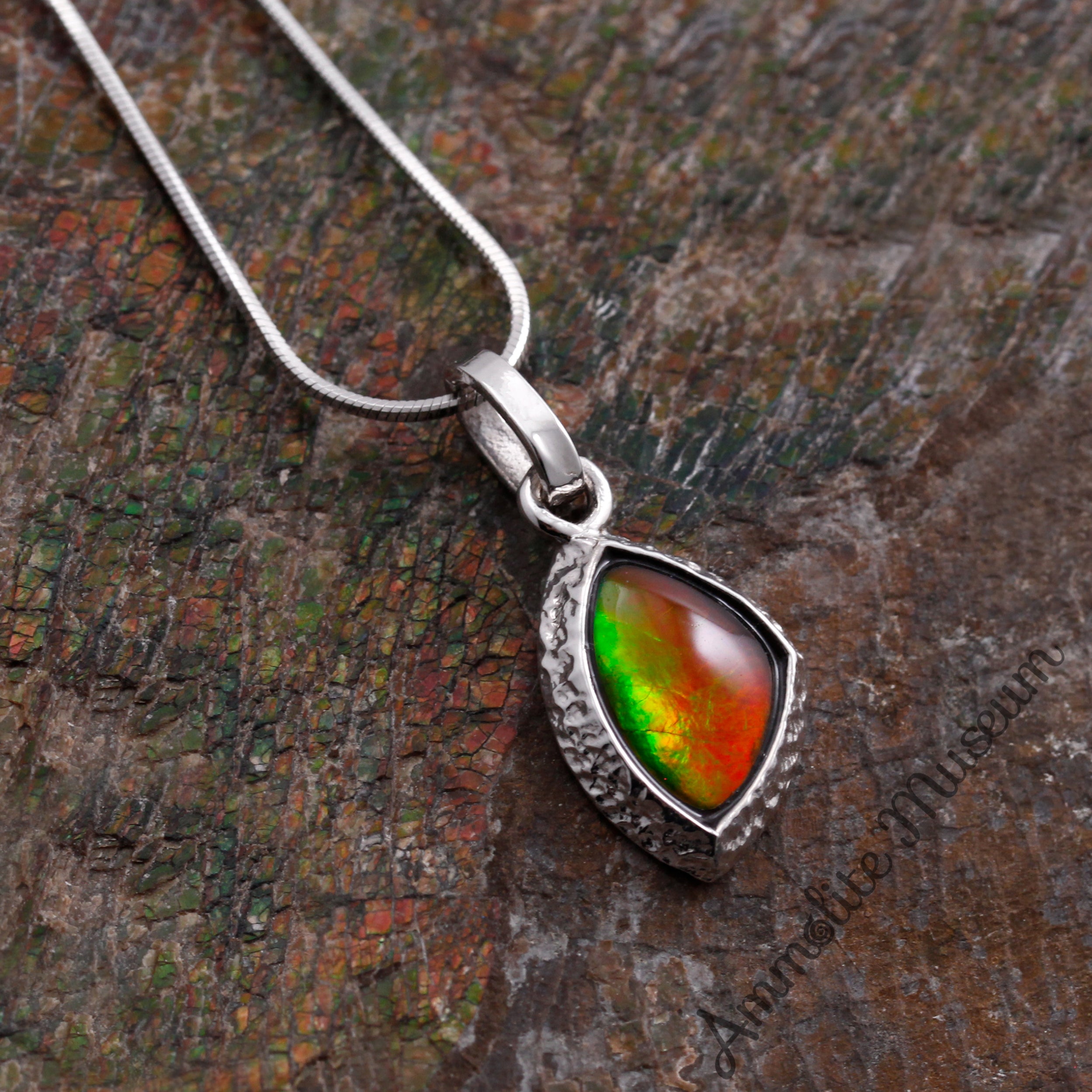 Natural Ammolite Sterling Silver Pendant Necklace – Unique Freeform Gemstone Jewelry for Women, Gift for Her, Perfect for Casual Wear & Special Occasions