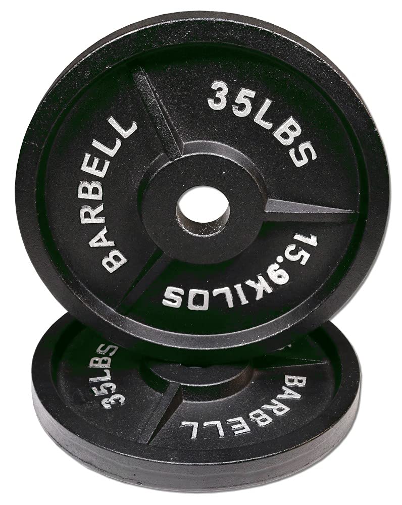 Deltech Fitness 35 lb Olympic Weight Plates Pair - Durable Cast Iron Gym Plates for CrossFit, Powerlifting & Home Workouts