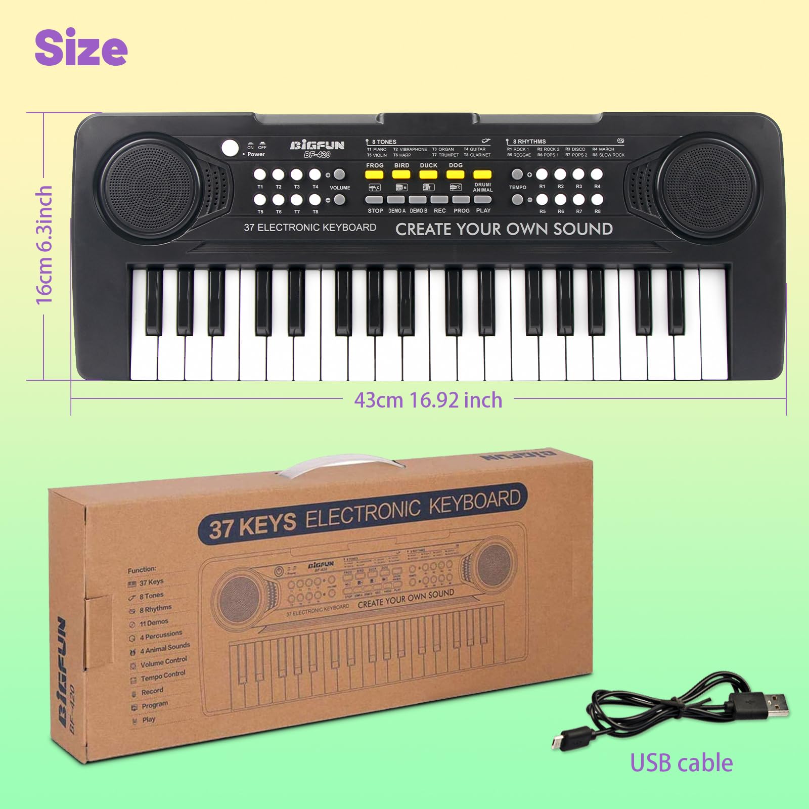 37-Key Kids Piano Keyboard - Portable Electric Piano Toy for Ages 3-9 | Home & Classroom Learning