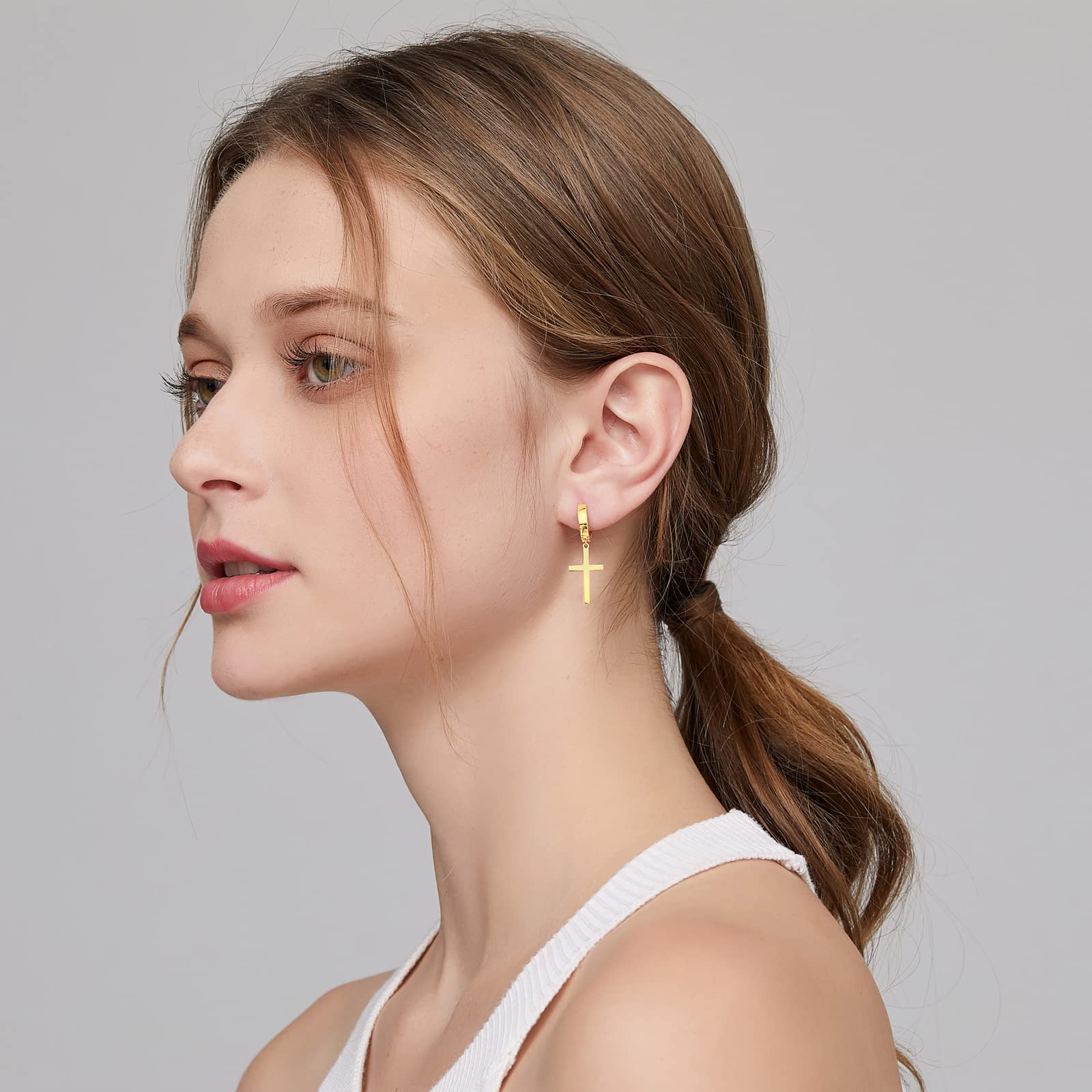 S925 Sterling Silver Cross Hoop Earrings for Women & Men - Unisex Dangle Earrings in Silver, Black, Gold & Rose Gold | Perfect for Everyday Wear, Gifts & Religious Occasions